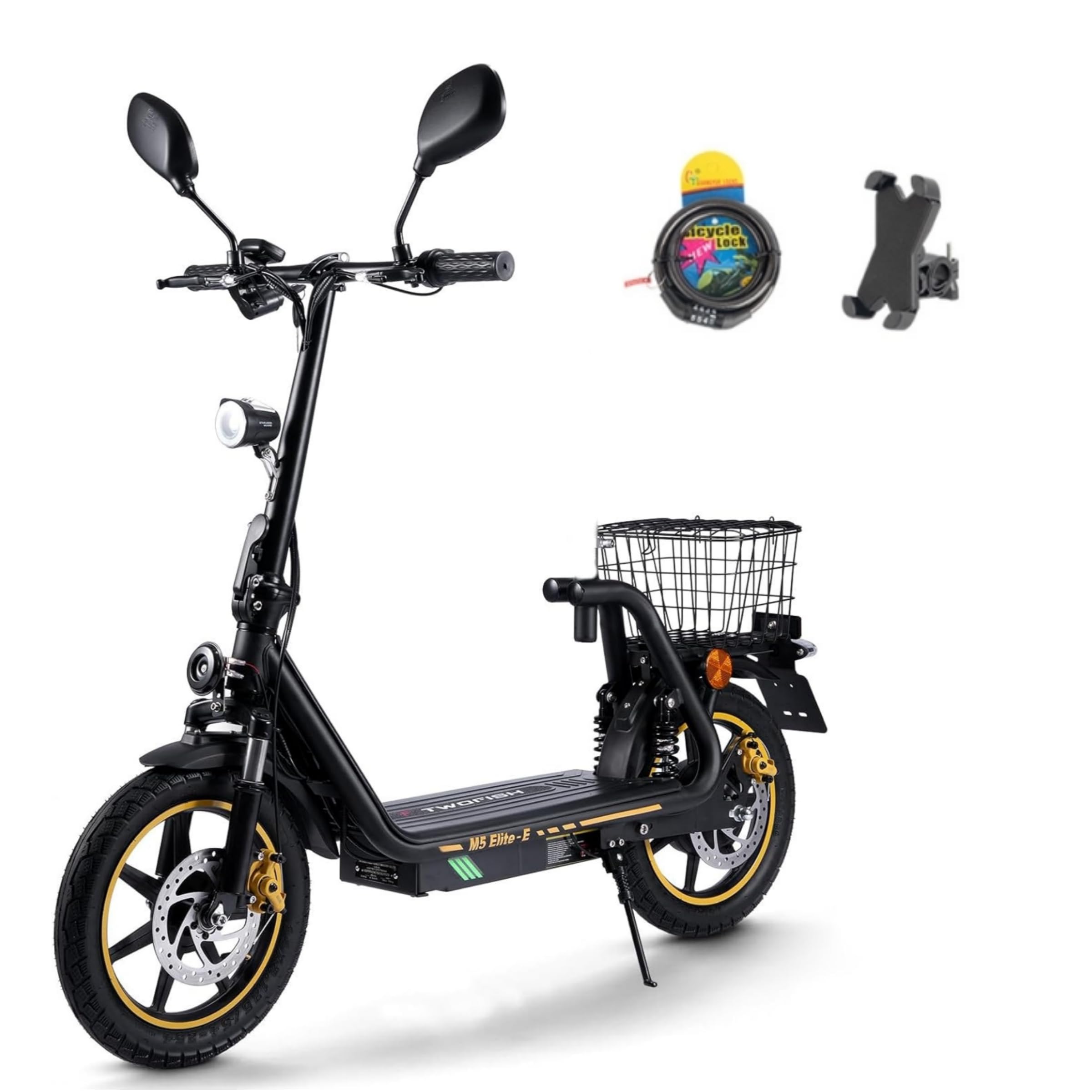 M5PRO-E Monopattino Elettrico Pieghevole, 48V 13 Ah, 30Km di Autonomia | Limite Velocità Sbloccabile,Display,Pneumatici 12",Sedile, Bauletto,Specchietti Retrovisori,Doppia Sospensione&Freno Disco