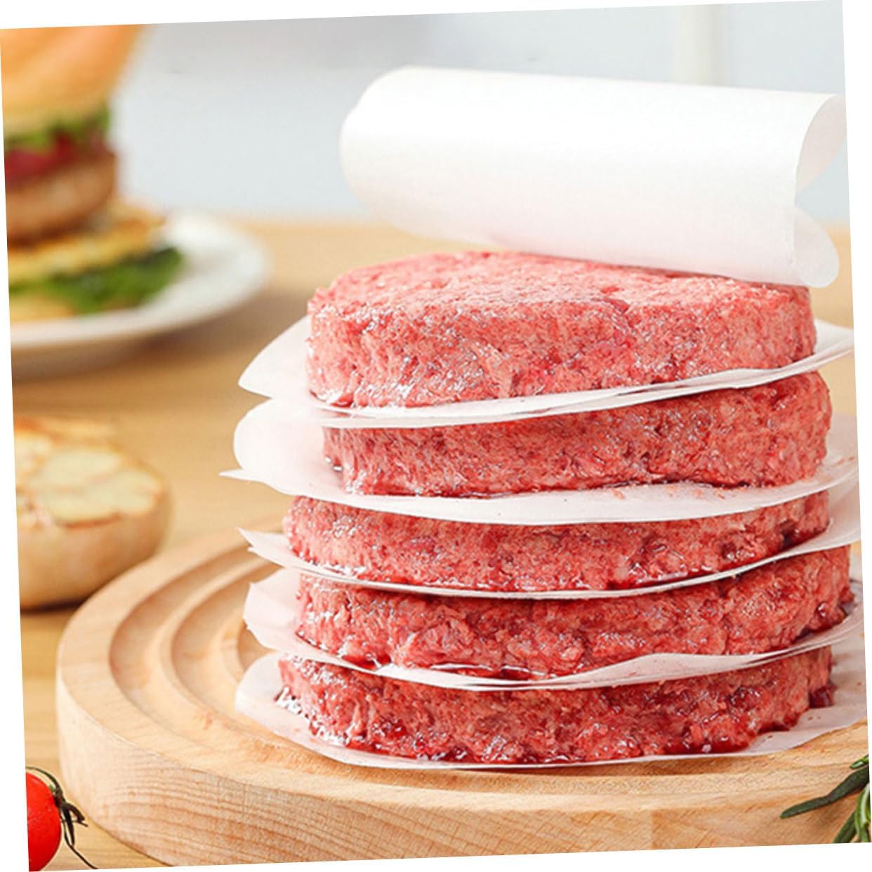 100pcs Burger Patty Papers Non-stick Parchment Rounds for Easy Separation of Hamburgers Cookies More for Freezing Baking Compact Kitchen Storage