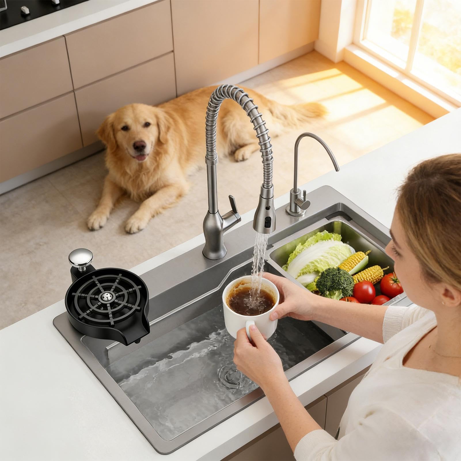 Lave-Verres Nettoyeur Haute Pression En Acier Inoxydable Pour Bouteilles | Lave-Bouteilles Pour Plan De Travail pour Maison Restaurant Appartement Entreprises et Location