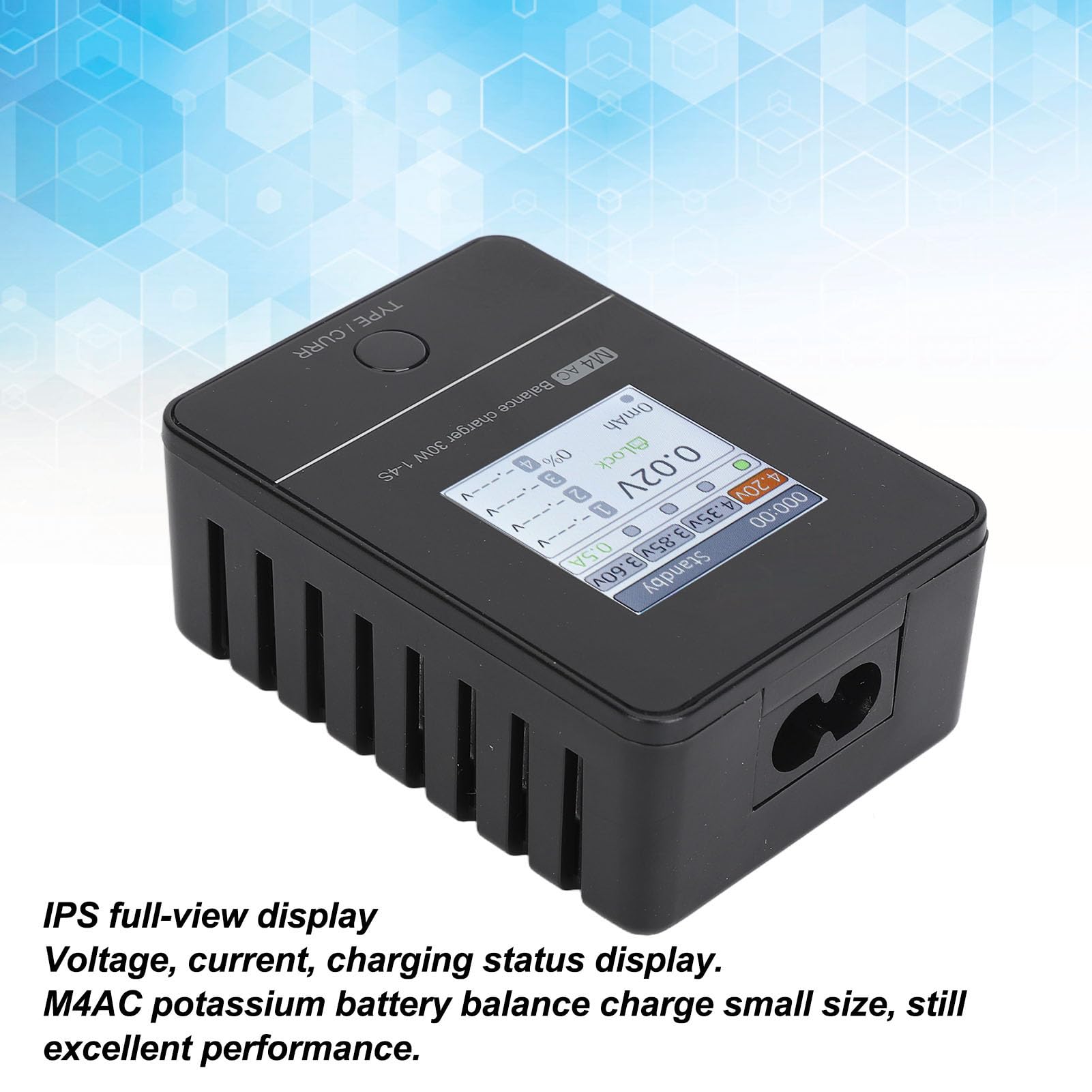 Chargeur D'équilibre RC, Chargeur D'équilibre de Batterie RC Lipo M4AC avec écran IPS 1,54 Pouces (Prise UE 100‑240 V XT60)