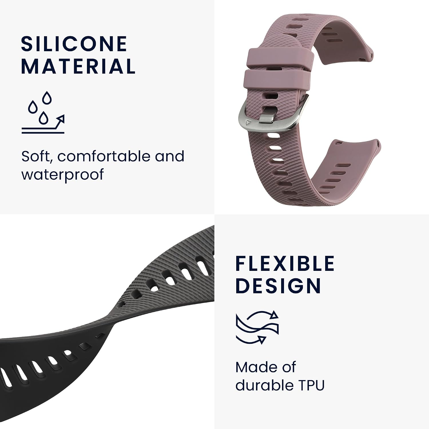 kwmobile Straps Compatible with Popglory P66 22mm Straps - 2x Replacement Silicone Watch Bands image 3