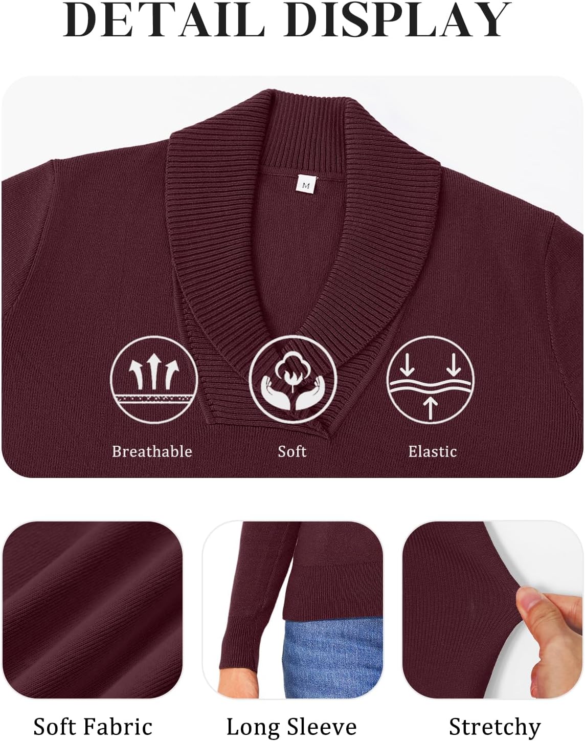 HDLTE Casual V Neck Sweaters for Women – Shawl Collar Long Sleeve Work Sweater Dressy - Image 5