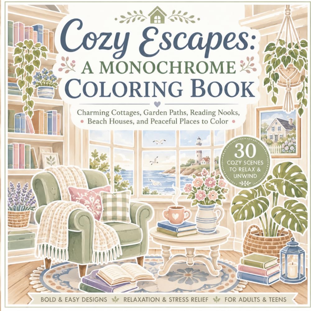 Cozy Escapes: A Monochrome Coloring Book (The Cozy Coloring Collection)