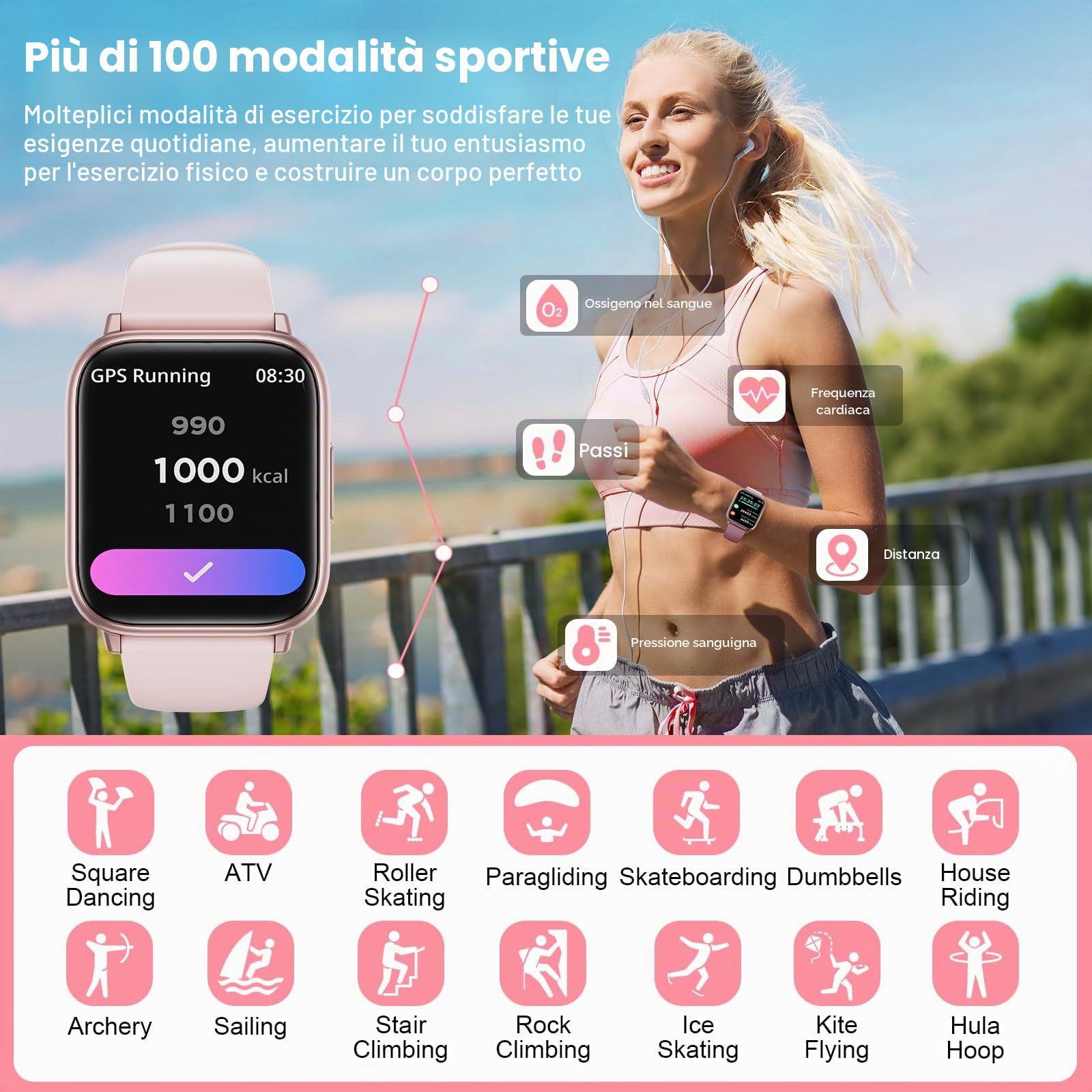 Loekneue New Smartwatch Donna con Chiamate Bluetooth 5.3 1.83" Orologio con del Sonno del Monitor Della Frequenza Cardiaca SpO2 Ciclo Mestruale IP68 Fitness Pedometro Android IOS (Rosa)