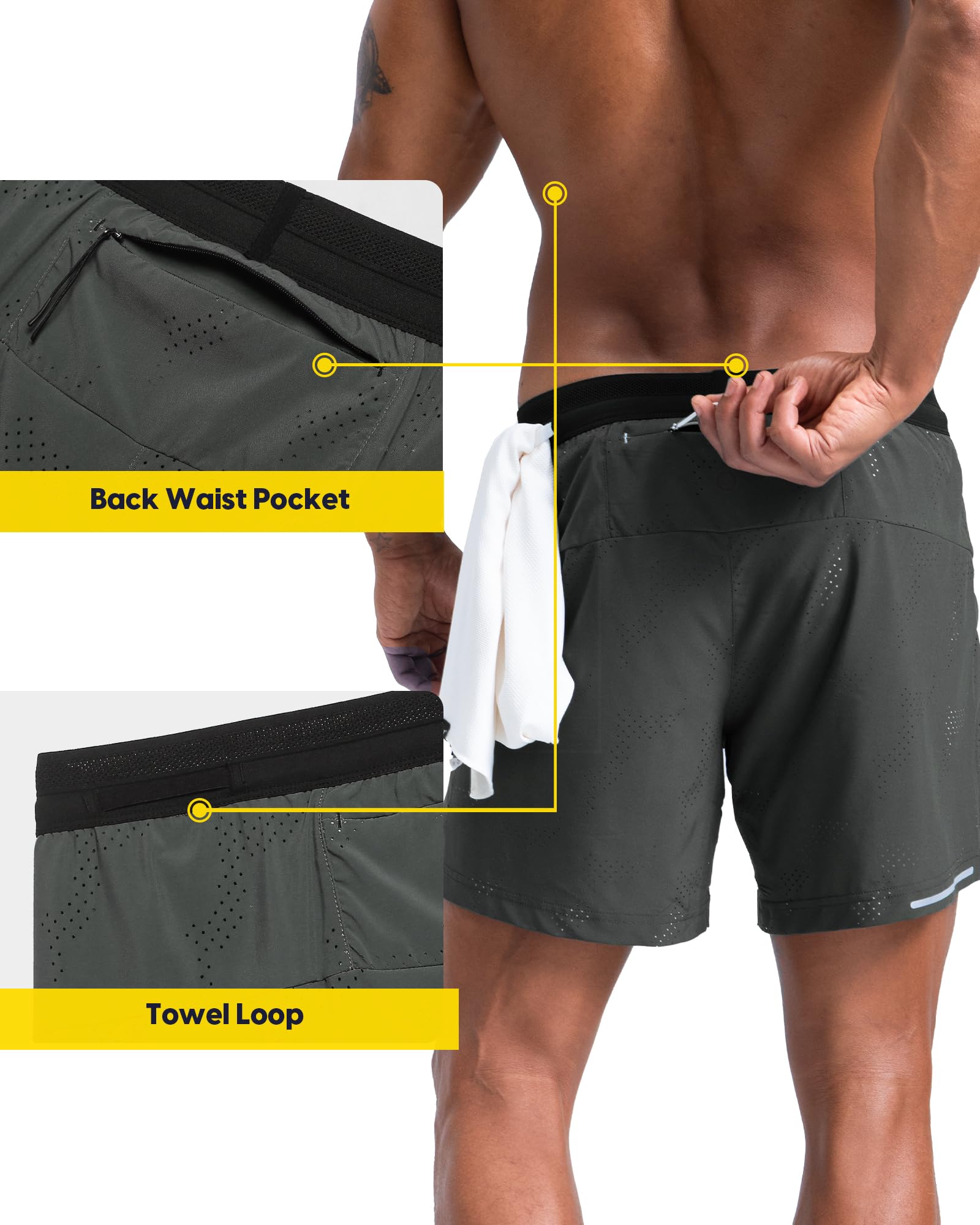 maamgic Pantalones cortos de correr 2 en 1 para hombre de 5 pulgadas con bolsillos con cremallera