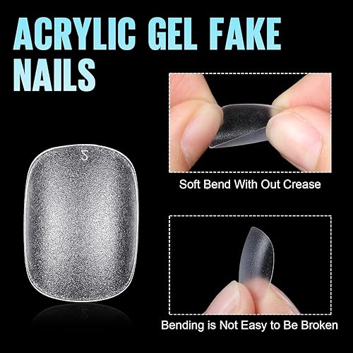 Miniatura 5 de TOMICCA Puntas de uñas ovaladas extra cortas, uñas postizas acrílicas de doble cara mate para extensión, 240 unidades, 15 tamaños, puntas de uñas a