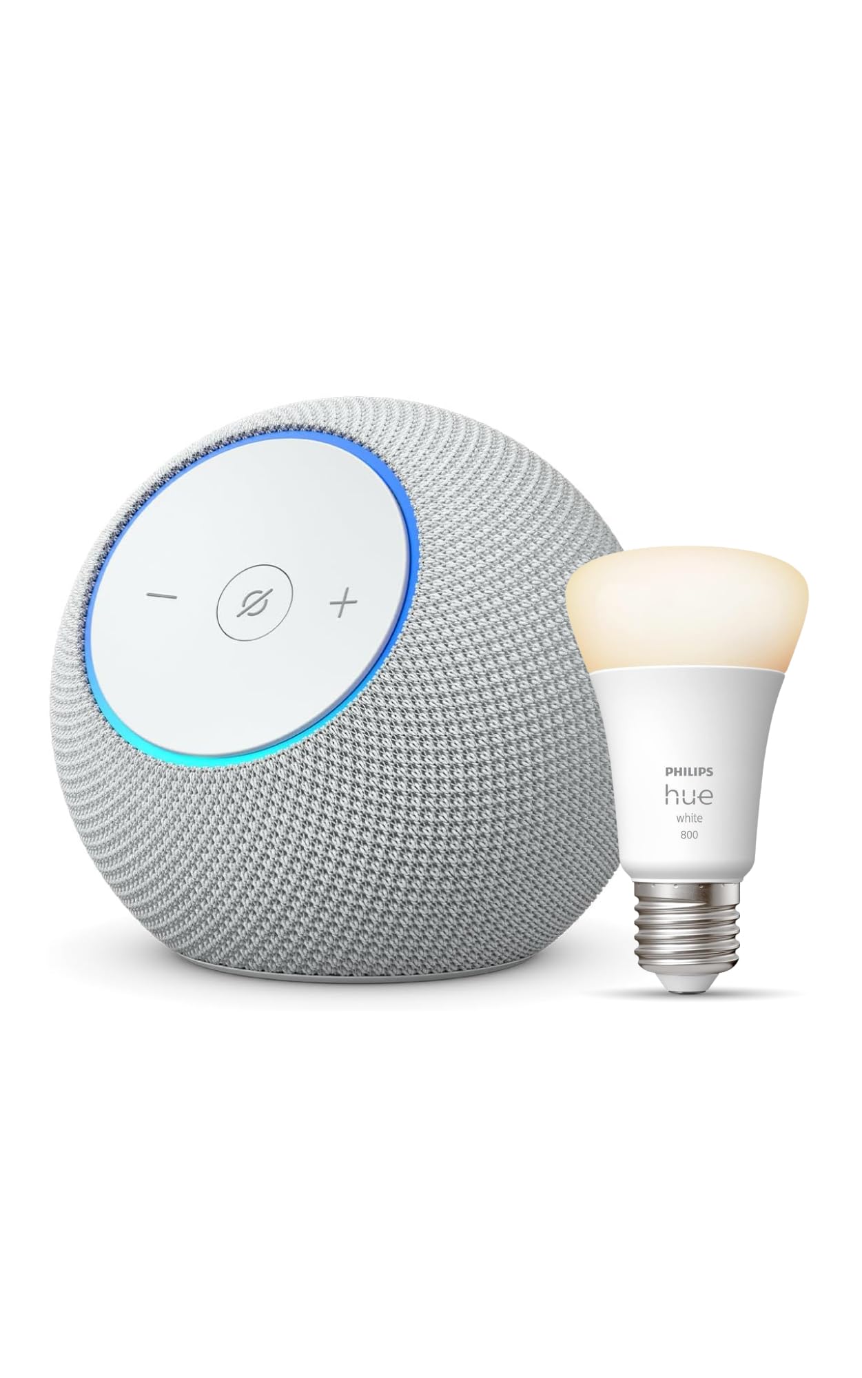 Amazon Echo Dot Max (última generación) | Blanco + Philips Hue White Bombilla Inteligente (E27), compatible con Alexa - Kit de inicio de Hogar digital