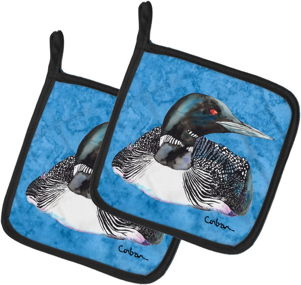 Caroline's Treasures 8717PTHD Loon Pair of Pot Holders Kitchen Heat Resistant Pot Holders Sets Oven Hot Pads for Cooking Baking BBQ, 7 1/2 x 7 1/2
