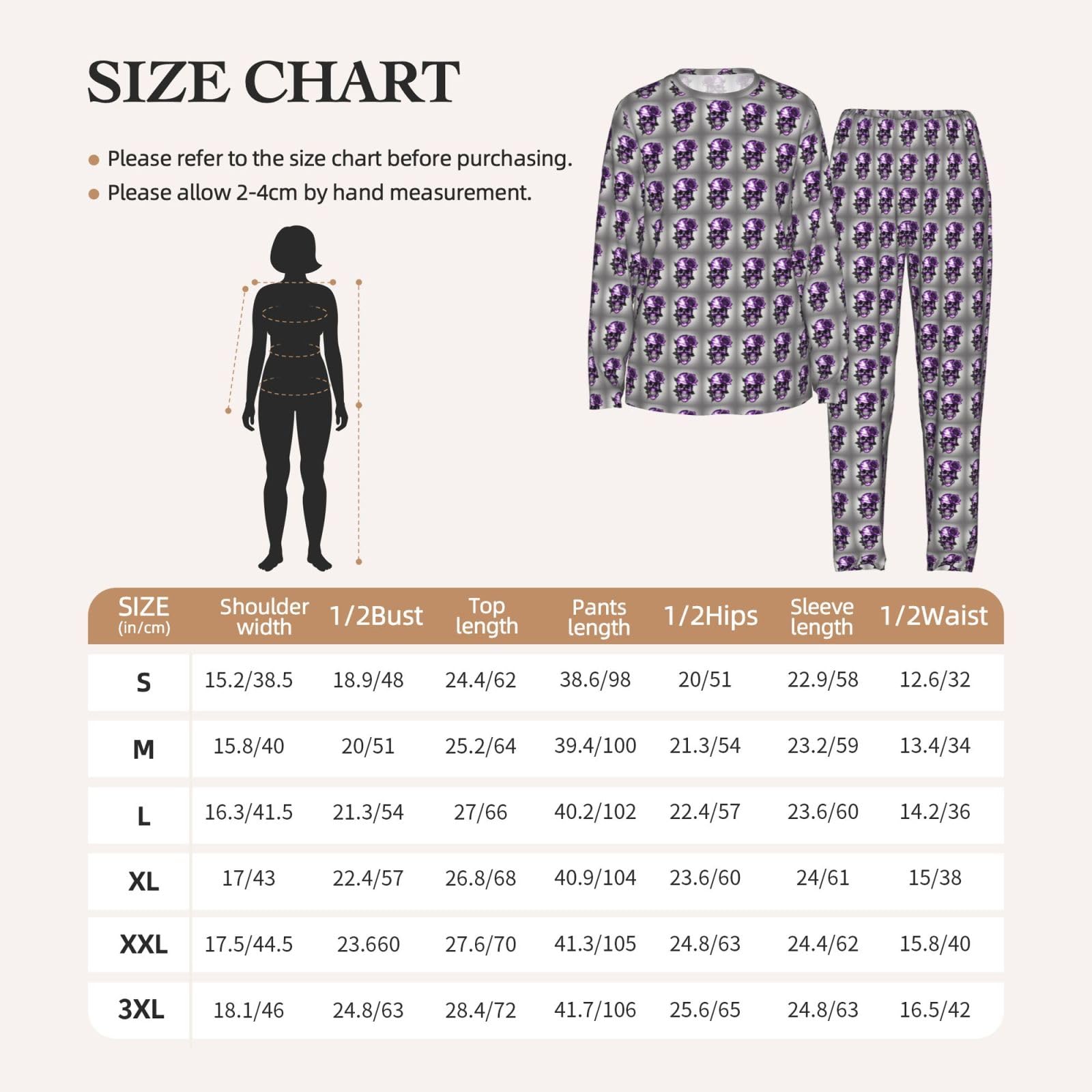 Viola Rosa E Cranio Stampa Delle Donne Manica Lunga Pigiama Abbinamento Quotidiano Confortevole Loungewear Abiti Da Notte
