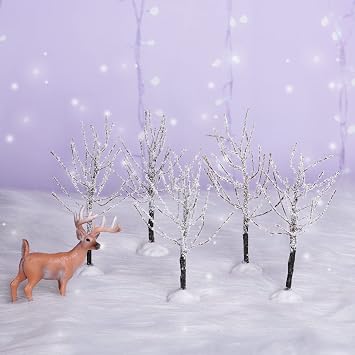 7 Pieces Mini Christmas Decor Trees,Snow Covered Branch Village Trees,Artificial Christmas Village Displays Tree, Winter Snow Model Birch Trees for Holiday Decorations (Christmas Village Trees)