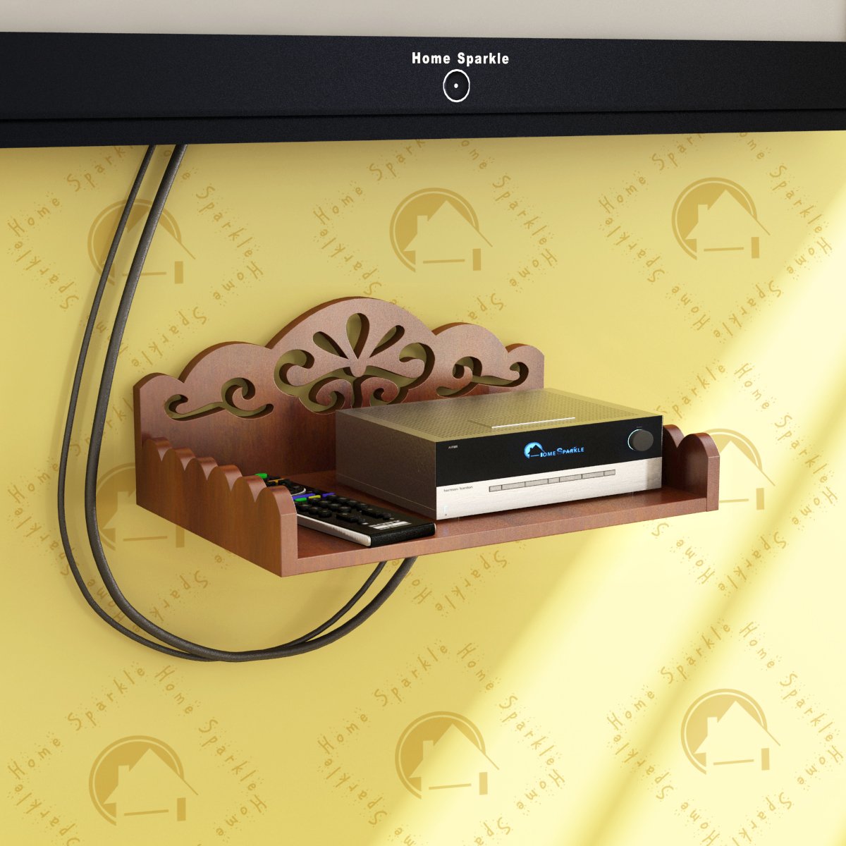 Home Sparkle Carved Engineered Wood Set Top Box Holder WiFiModem