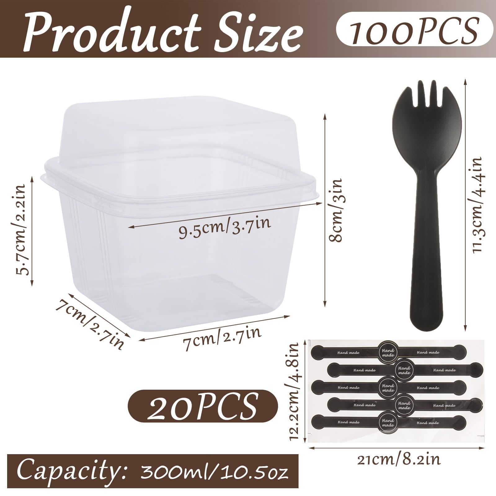 100 tazas de postre con tapas, 300 ml/283.5 g de plástico con cucharas, taza de postre transparente para aperitivos de postre reutilizable para servir postres, aperitivos, mousse