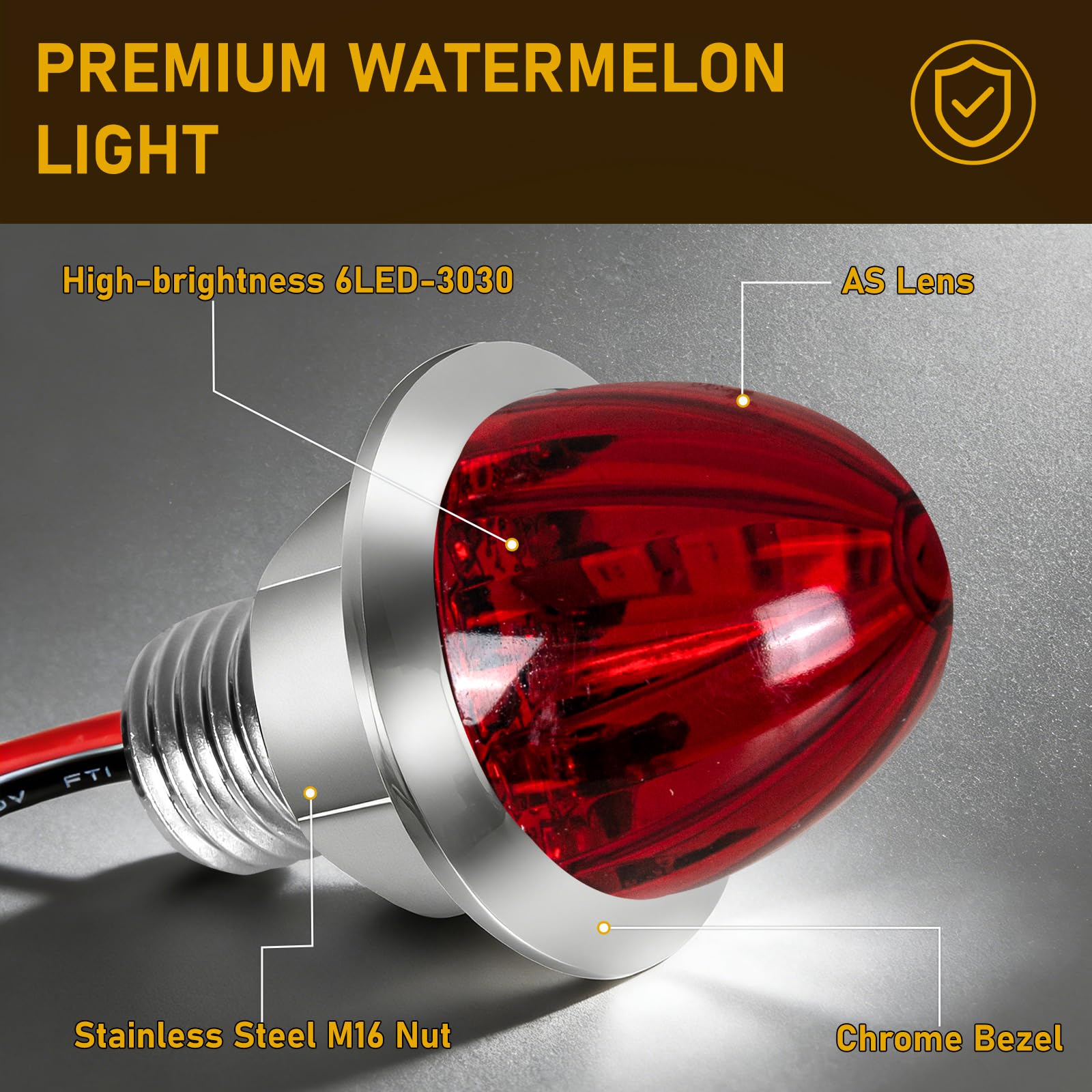 10PCS Mini Watermelon Lights, 3/4 Inch Strobe & Constant Dual Function Red LED Watermelon Lights, IP65 Waterproof Side Clearance Tail Griller Flash Lights Turn Signal for 12V Semi Trailers Trucks RV - 5