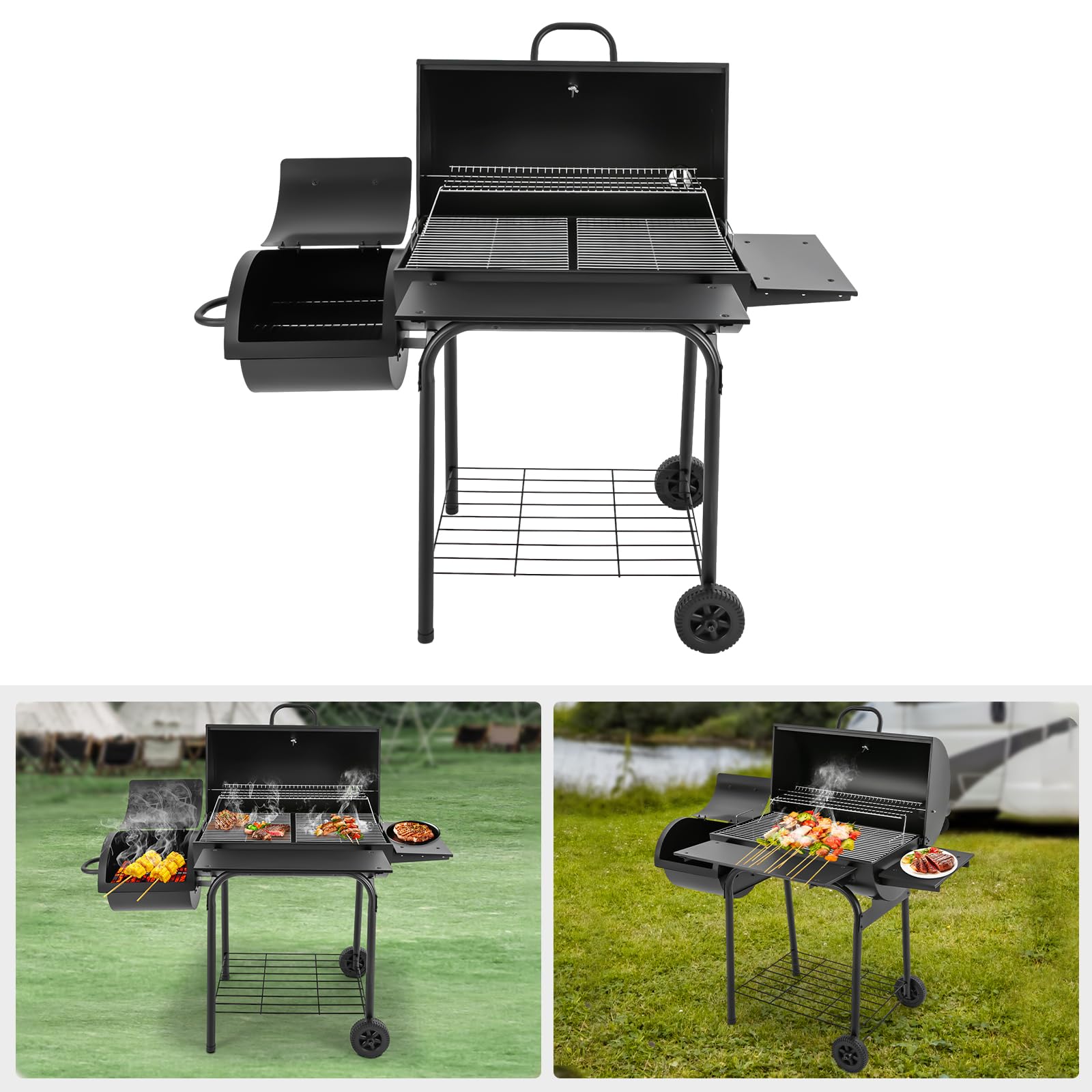 Barbecue a carbonella per esterni, 147 x 70 x 126 cm, autoportante con 2 griglie