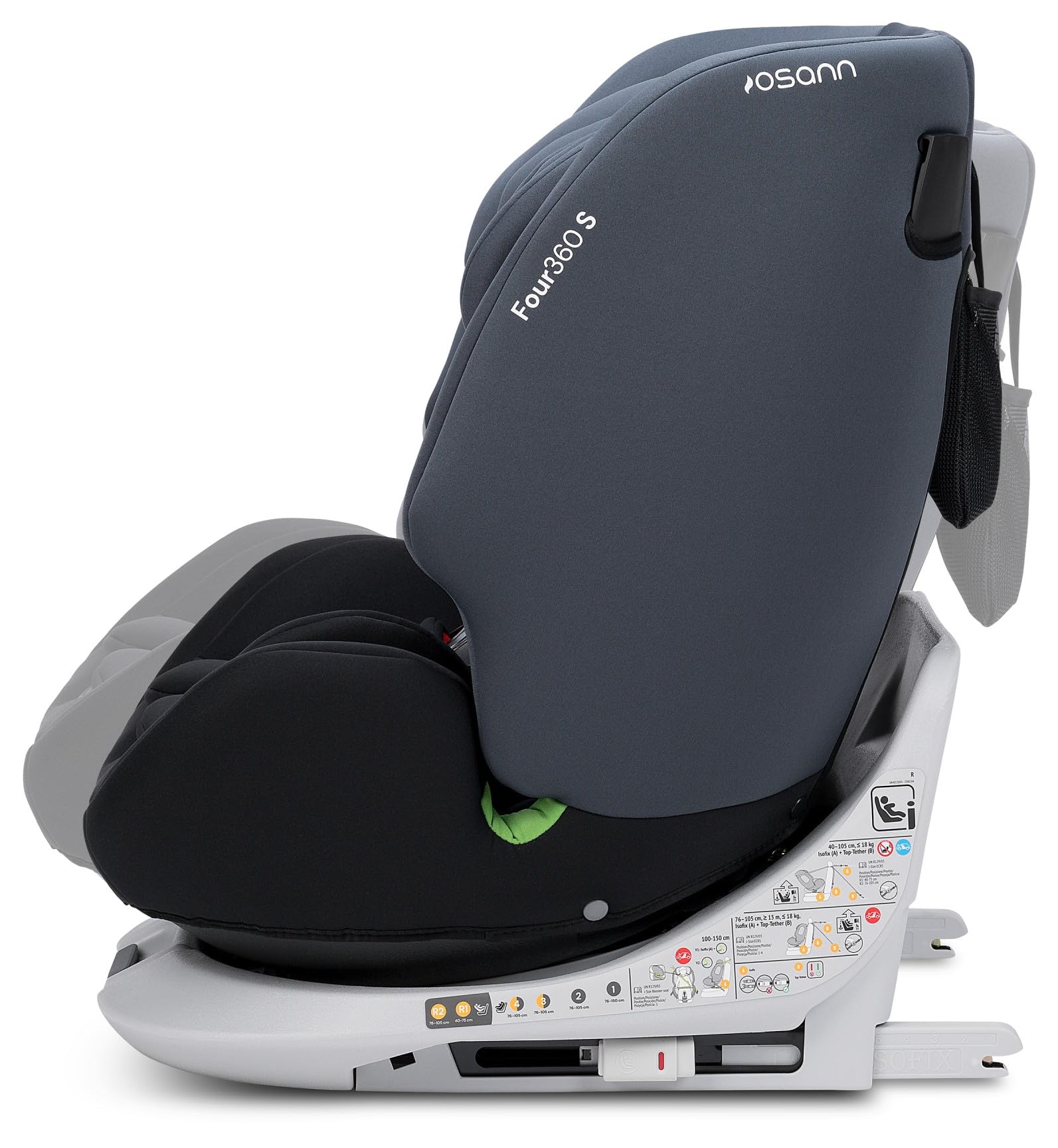 OSANN - Seggiolino Auto per Neonati/Bambini FOUR360 S Isofix I-Size - 40-150 cm - Nero - 14 Posizioni - Imbracatura a 5 punti, Rivolto in avanti/Rivolto all'indietro