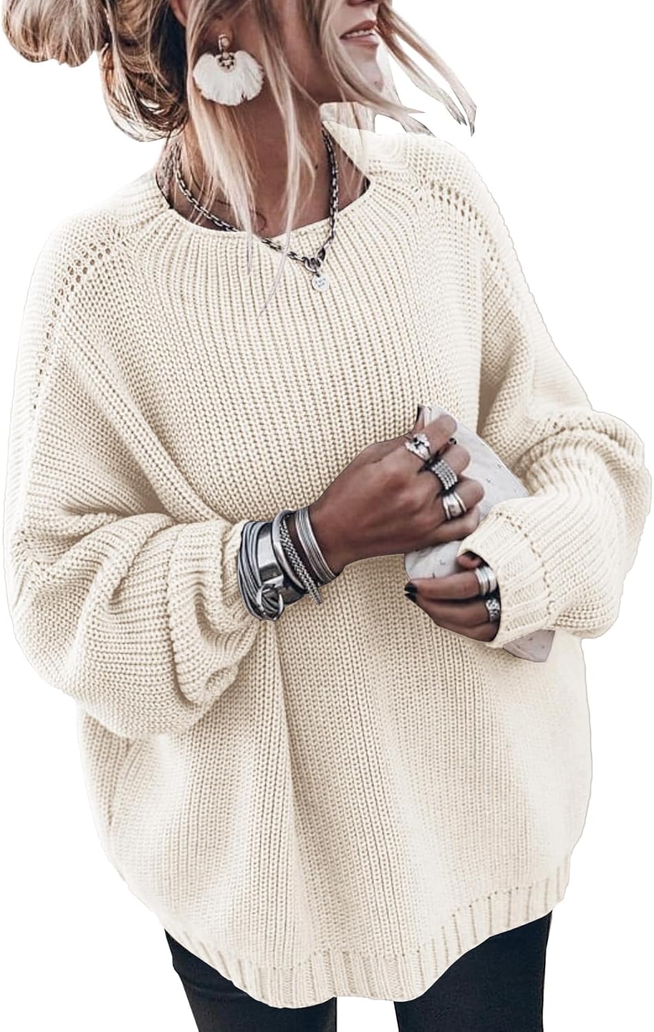 Womens Oversized Sweaters Loose Solid Casual Long Sleeve Mock Neck Knitted Jumper Tops