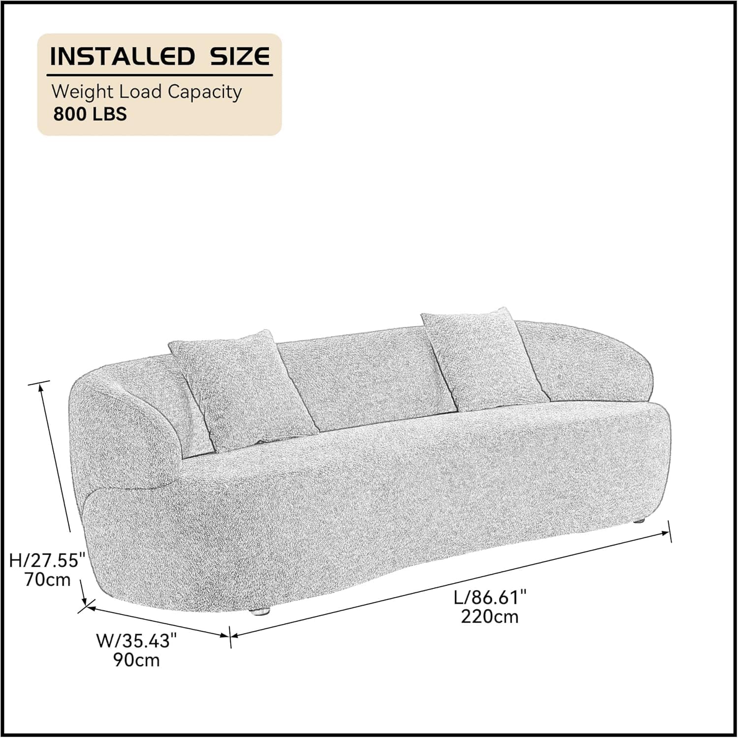 Curved Sofa, 86.6" Modern Cloud Couch with Boucle Fabric, 3-Seater Minimalist Sofa with High Resilience Cushions, Ergonomic Design for Living Room, Apartment, Office - Beige
