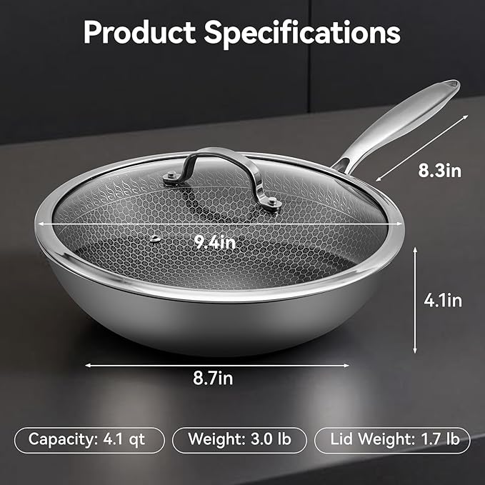 Wok de acero inoxidable 31 cm con tapa, antiadherente, para inducción miniatura 2