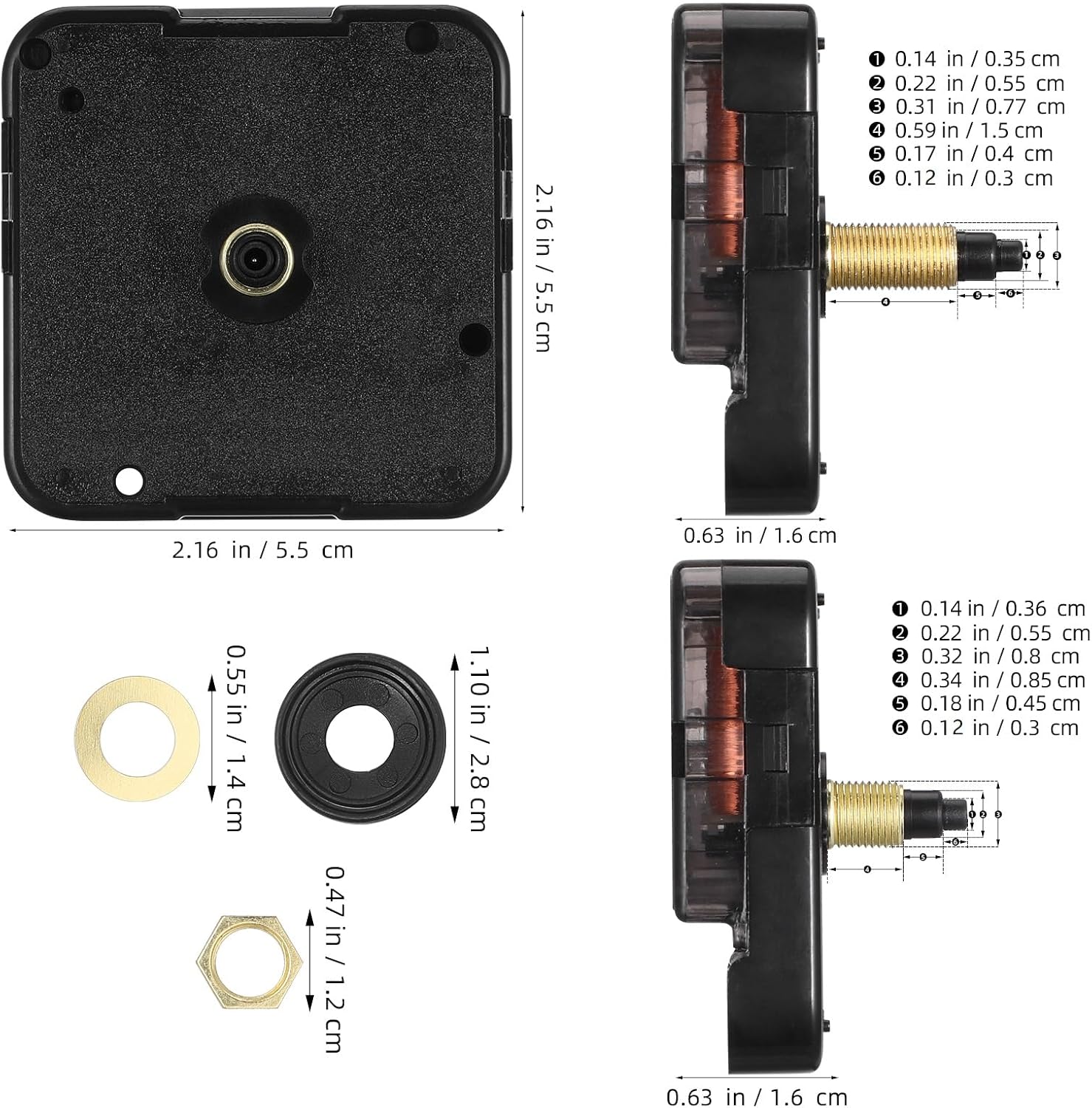 SUPVOX 2Pcs Quartz Clock Movement Mechanism Kit, Silent Sweep Clock Motor Replacement Set with 16mm & 22mm Shaft, Battery Operated Replacement Kit for DIY Repair (No Hands Included)