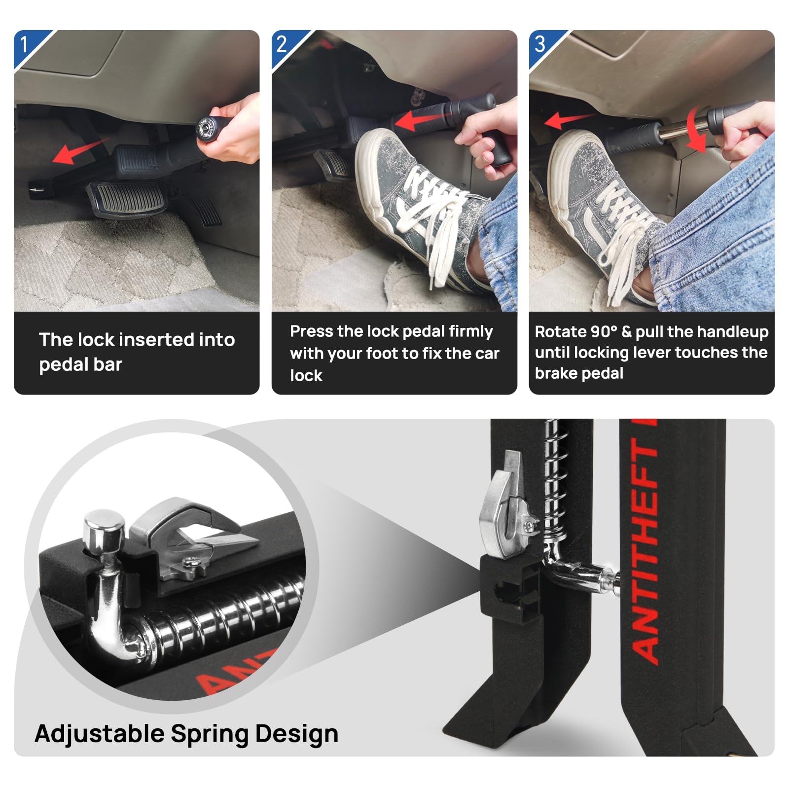 Pedalschloss Diebstahlsicherung für Auto Bremse Kupplung, Auto-Bremssperre und Kupplungssperre aus Edelstahl, Diebstahlsicherung Wegfahrsperre für Auto SUV (V35,16-35 mm)