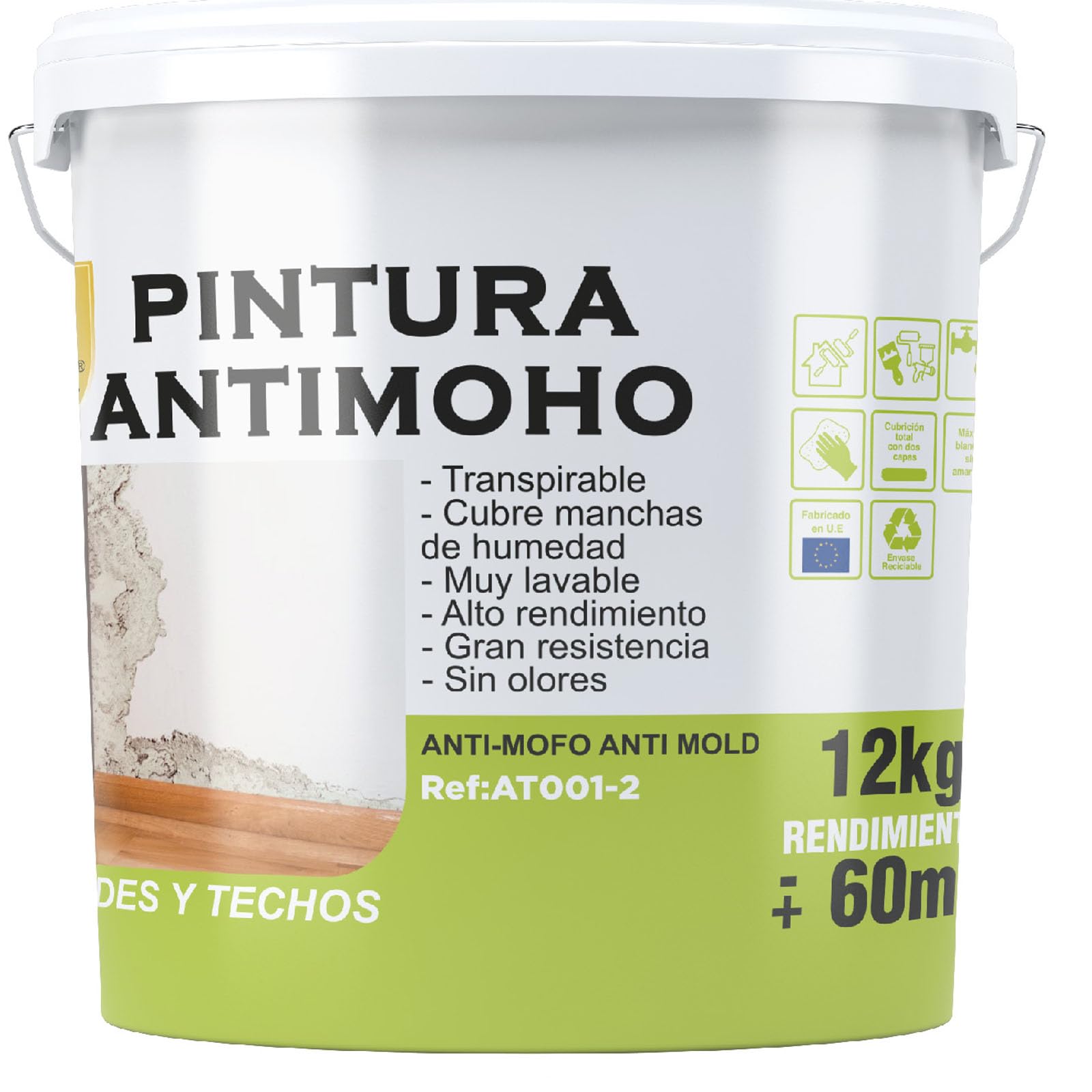 SPSIL Pintura Antimoho Blanco 12 Kg - Previene la aparición de moho - Idel para cocina, baño, garaje - Uso Interior/Exterior - Sin olor desagradable - Secado en 2h