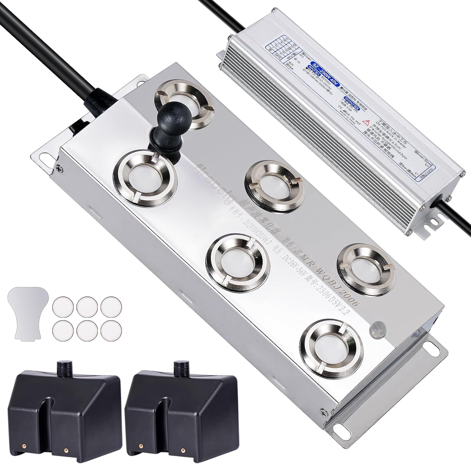 Mist Maker 6 Head Ultrasonic Fogger Pond Fogger Mister Atomizer Ultrasonic Humidifier for Greenhouse, Halloween Decor, with Float, Waterproof Power Supply and Ceramic Discs (6 Heads)