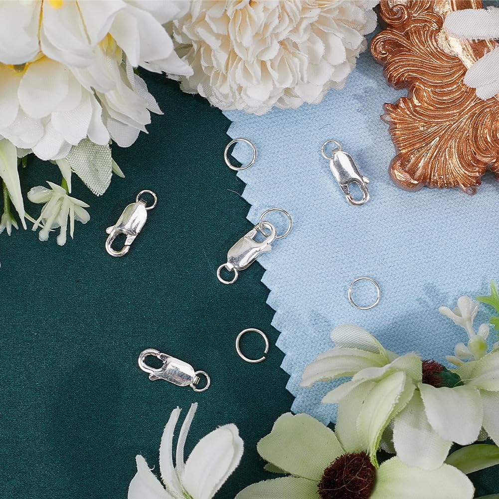 Beebeecraft 4Pcs 925 Sterling Silver Lobster Claw Clasps with Jump Rings Polishing Cloth Rectangle Lobster Trigger Clasp for Jewelry Making Necklace Bracelet