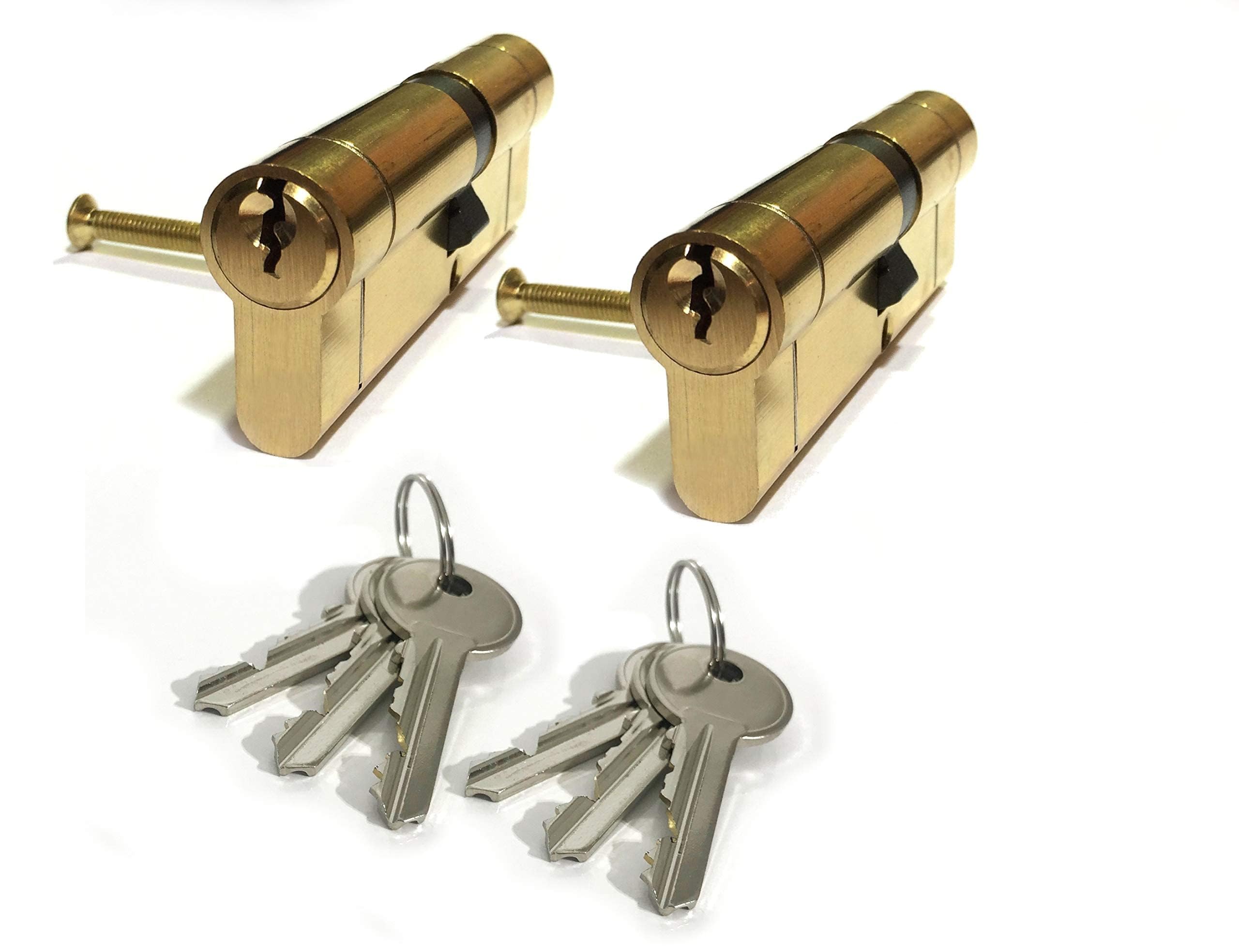 2 x Secure Euro Door Locks 40/60 BRASS Finish Keyed Alike 3 Keys Per Lock