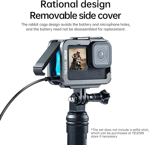 Miniatura 6 de TELESIN Carcasa metálica de aluminio para GoPro 13, 12, 11, 10, 9, kit de montaje vertical, protector de marco protector de carcasa de esqueleto, se