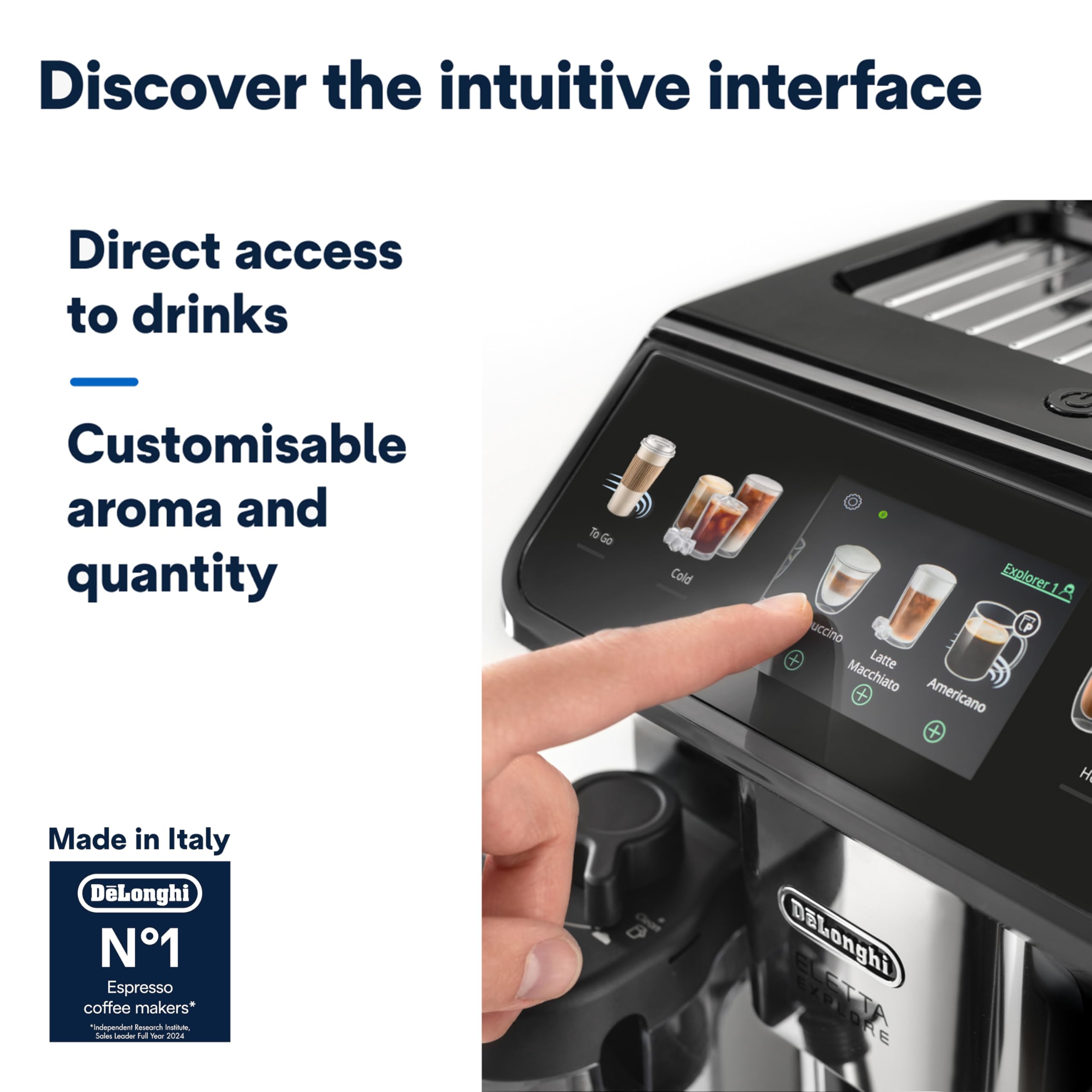 De'Longhi Cold Brew Coffee Machine ELETTA EXPLORE Fully Automatic Espresso Machine with 50+ Hot & Cold Beverages, Cold Extraction Technology, Color Touch Display, 13 Grinder Settings (Made in Italy) 4