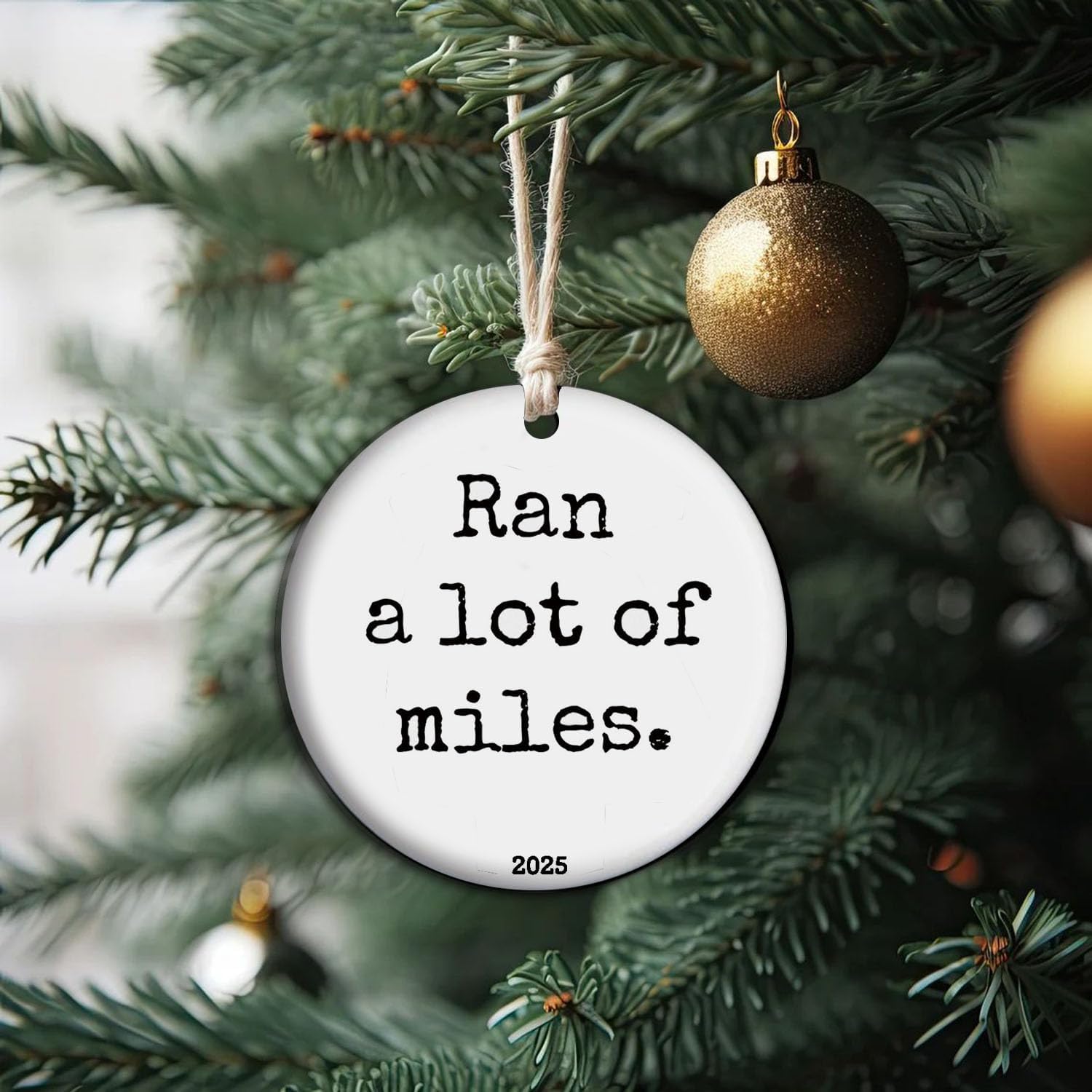 Condition photo showing New/Like New for 2025 'Ran A Lot of Miles' Christmas Ornament – Cross Country & Marathon Running Gift, Humorous Keepsake for Runners, Half Marathon Finisher Tree Décor C25