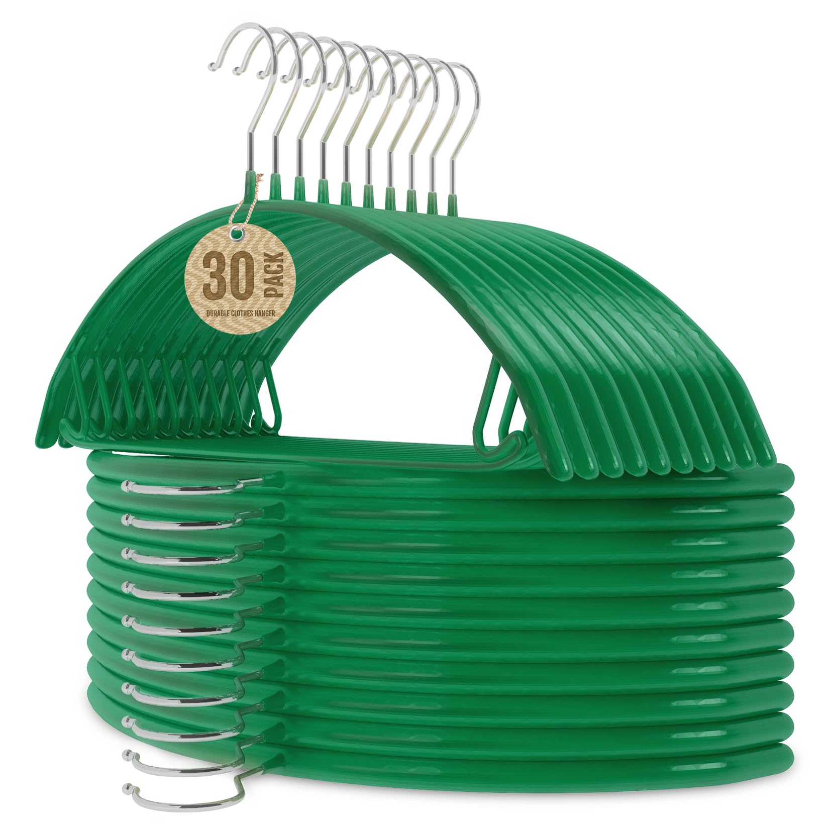 Jiang&Rong 40 cm/16 Inch Rubber-Coated Non-Slip Metal Hangers - Heavy Duty No Bump Closet Hangers for Coats, Shirts, Suits, Sweaters (30-Pack, Green)
