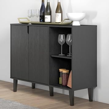 Panana Kitchen Buffet Cabinet Storage Sideboard with 2 Doors 2 Shelves, 41.8 L x 15 W x 32.5 H (Black)