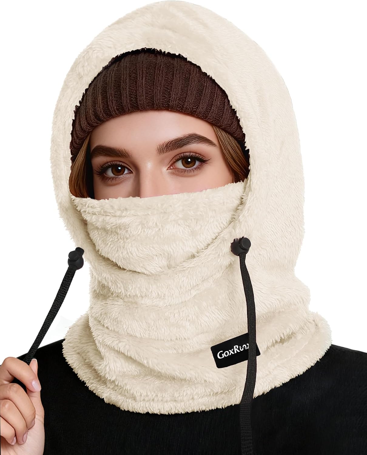 Pasamontañas de forro polar beige para invierno miniatura 1