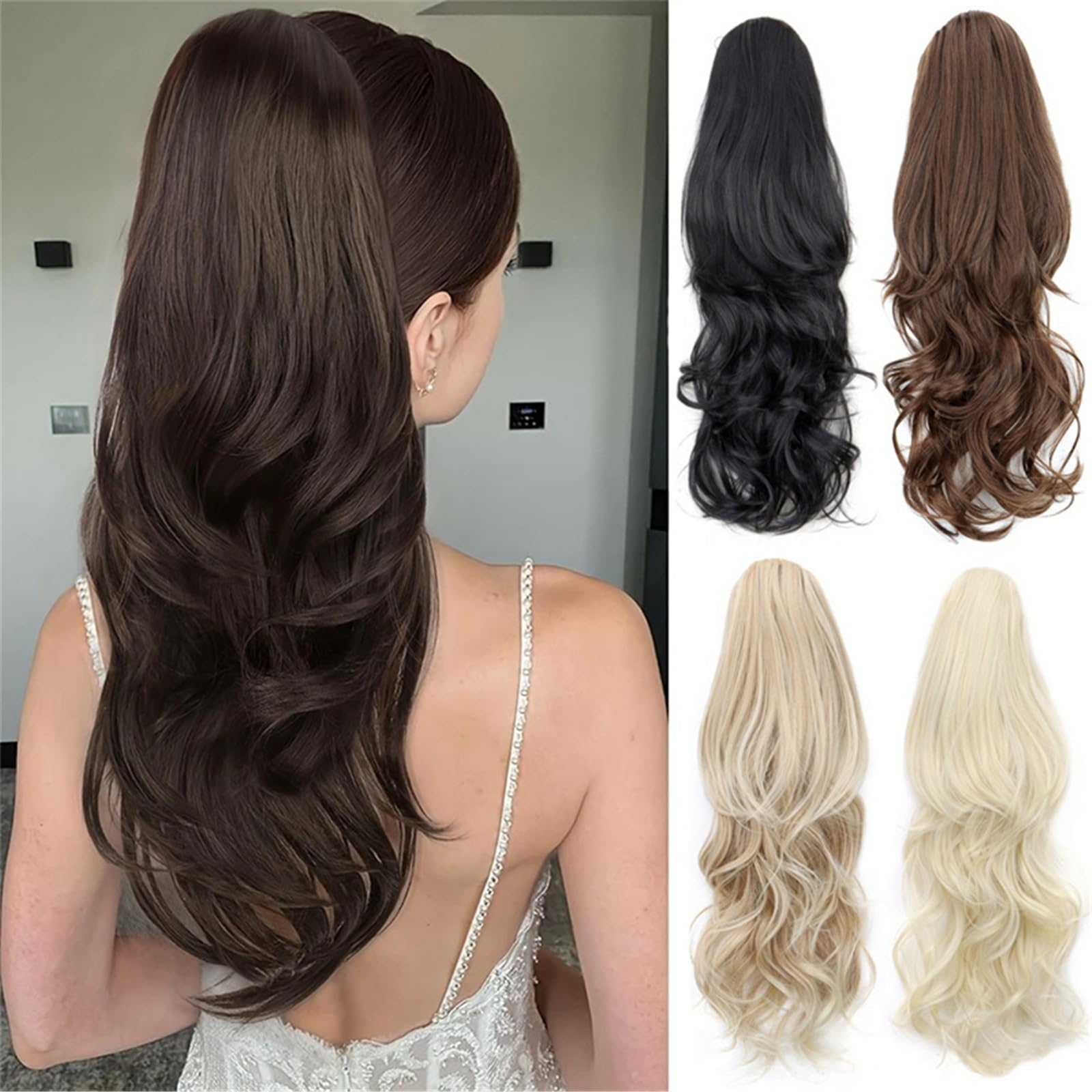 Natural Extensión de cola de caballo ondulada en capas elegante, postizo sintético con cordón for fiestas, uso diario. Aspecto perfecto(2M30)