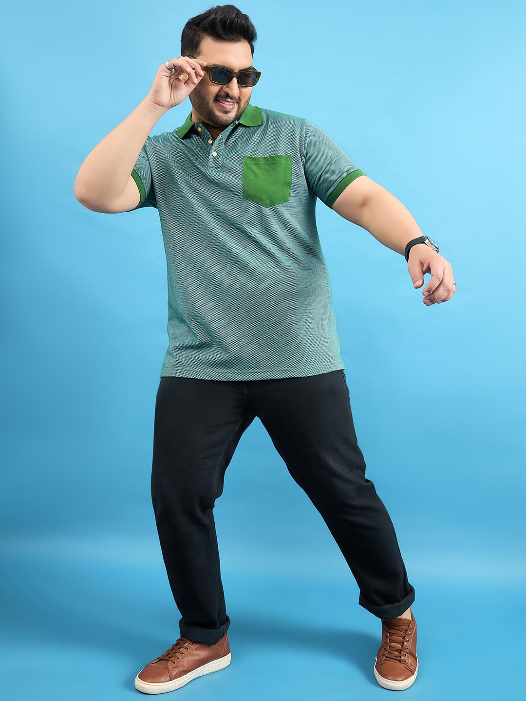 Bigbanana Męskie Plus Size Solid Bottle Green Polo T-shirty