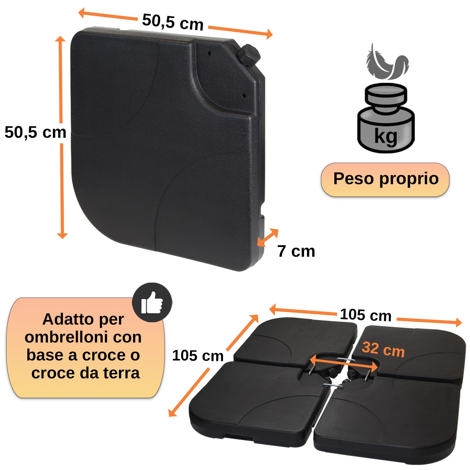 Montafox Pesi per Ombrellone Base Parasole Nero 60 Litri 100 kg