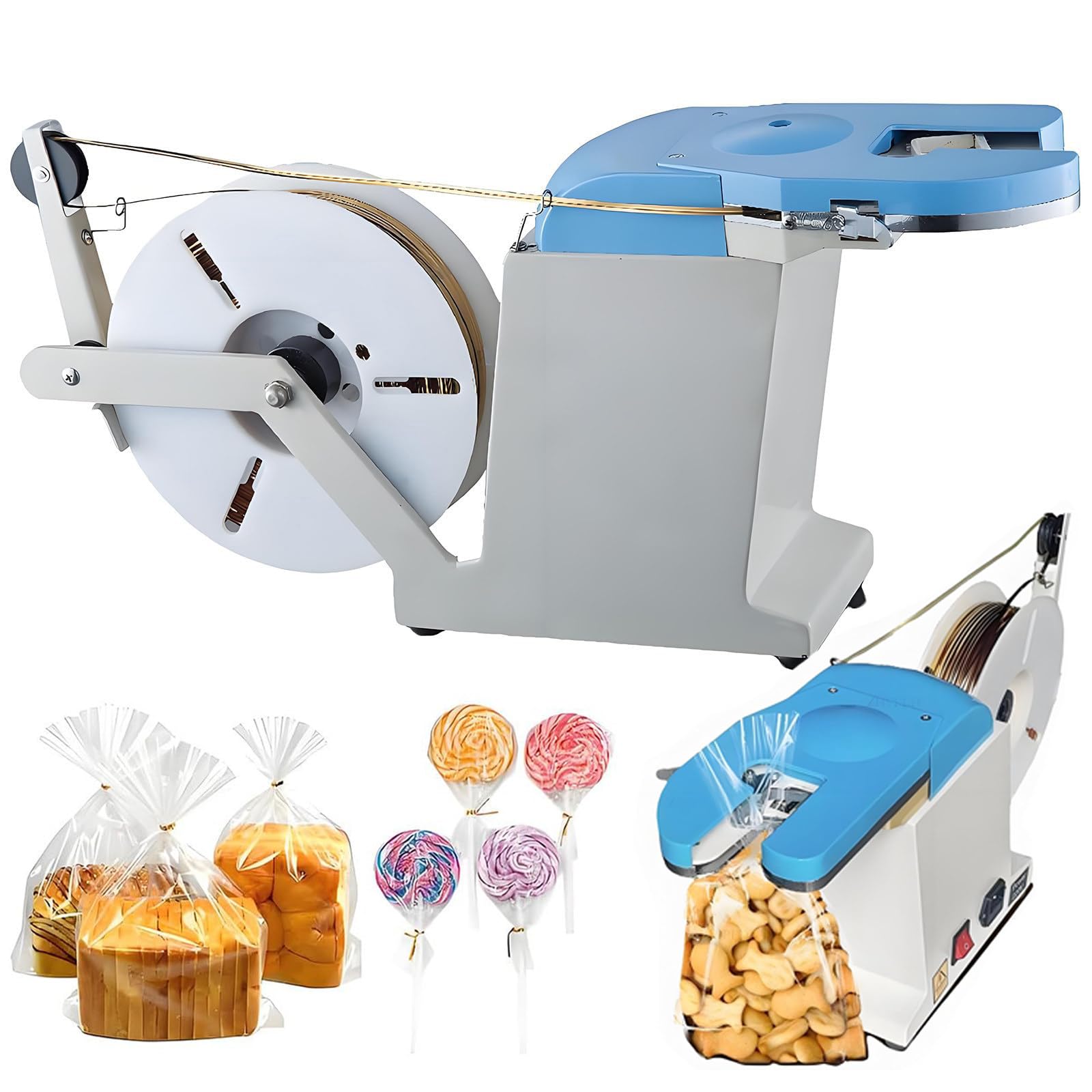 YMLUKzun Automatic Twist Tie Machine, Gold Wire Sealing Bundling Machine, Food Twist Tying Machine, Bundling Diameter 0.1-1.2mm, Semi-Automatic Metallic Twist Ties for Bakery Candy Presents