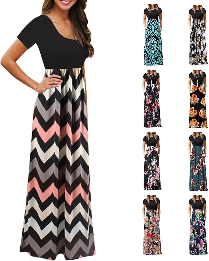 DCTIWES Women Plain Short Sleeve Maxi Dresses 2024 Summer Loose Casual Cozy Beach Long Dresses with Pockets