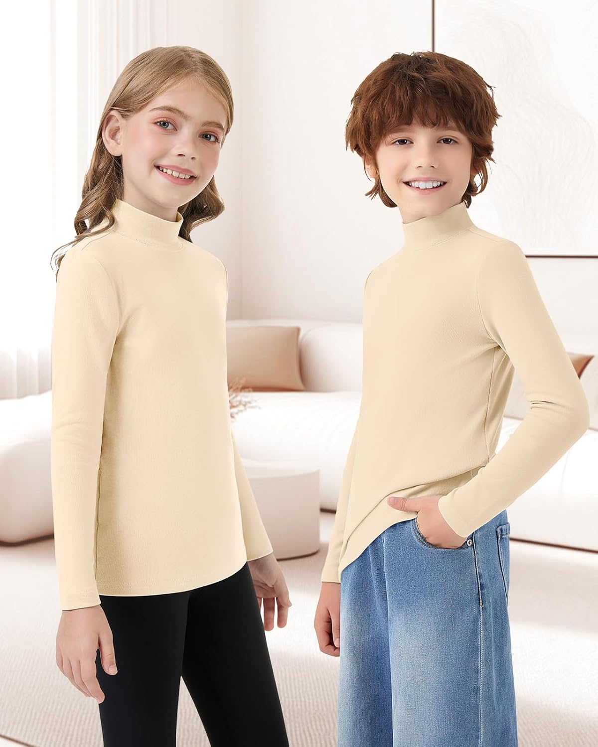 Girls/Boys Mock Neck Long Sleeve Thermal Shirts Turtleneck Fleece Tops Kids Undershirt Warm Base Layer Tops Tees - Image 2