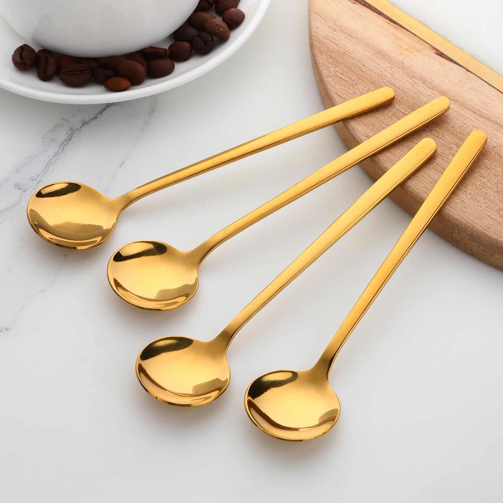 TEHAHA - 8 cucharas de café, cucharas de espresso de acero inoxidable, mini cucharas de té de 5.3 pulgadas, cucharas agitadoras de capuchino, juego de cucharas redondas pequeñas y ligeras para café,