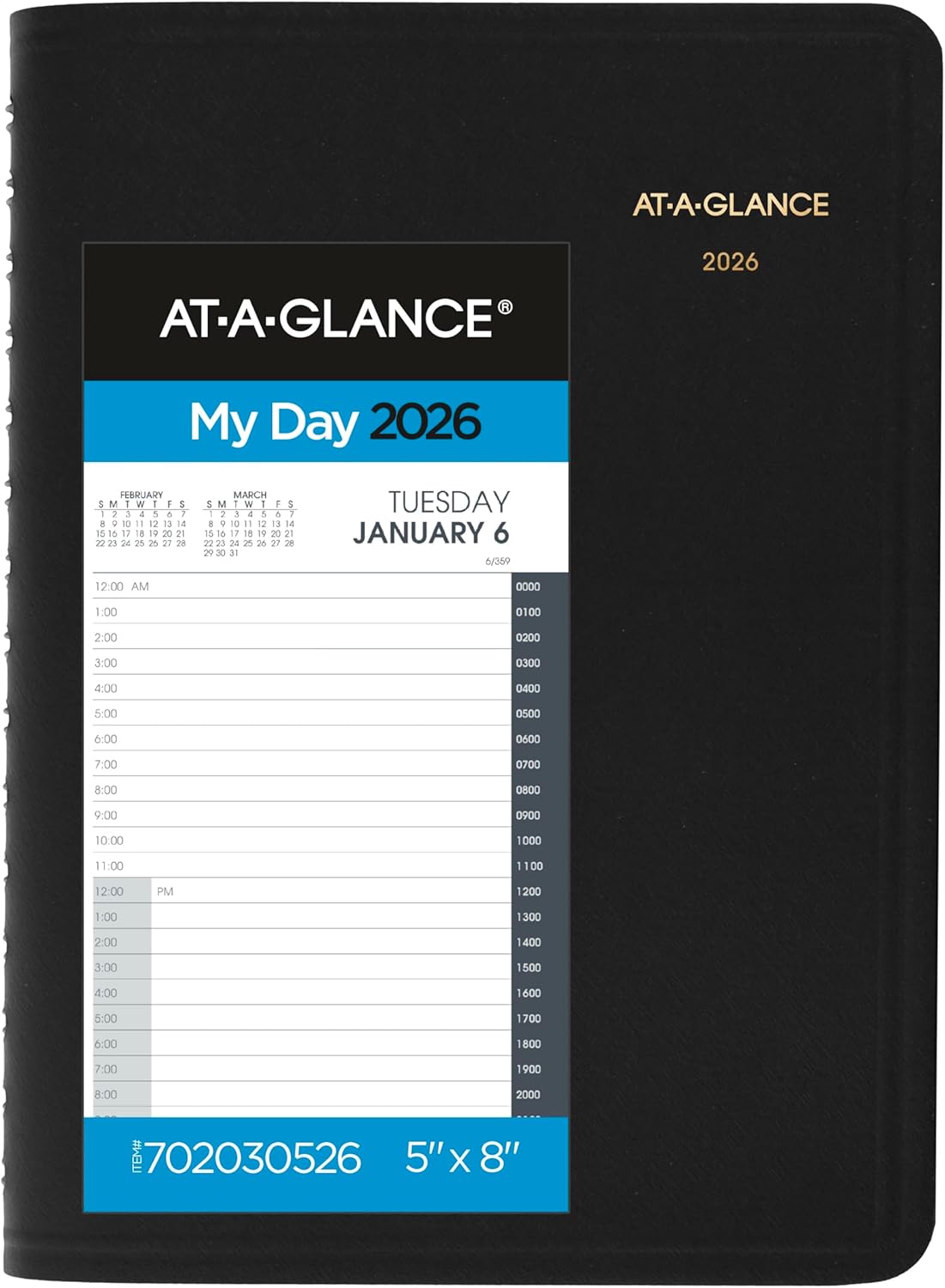 AT-A-GLANCE 2026 Appointment Book Planner, Daily, 5" x 8", Small, 24-Hour, Black (702030526)
