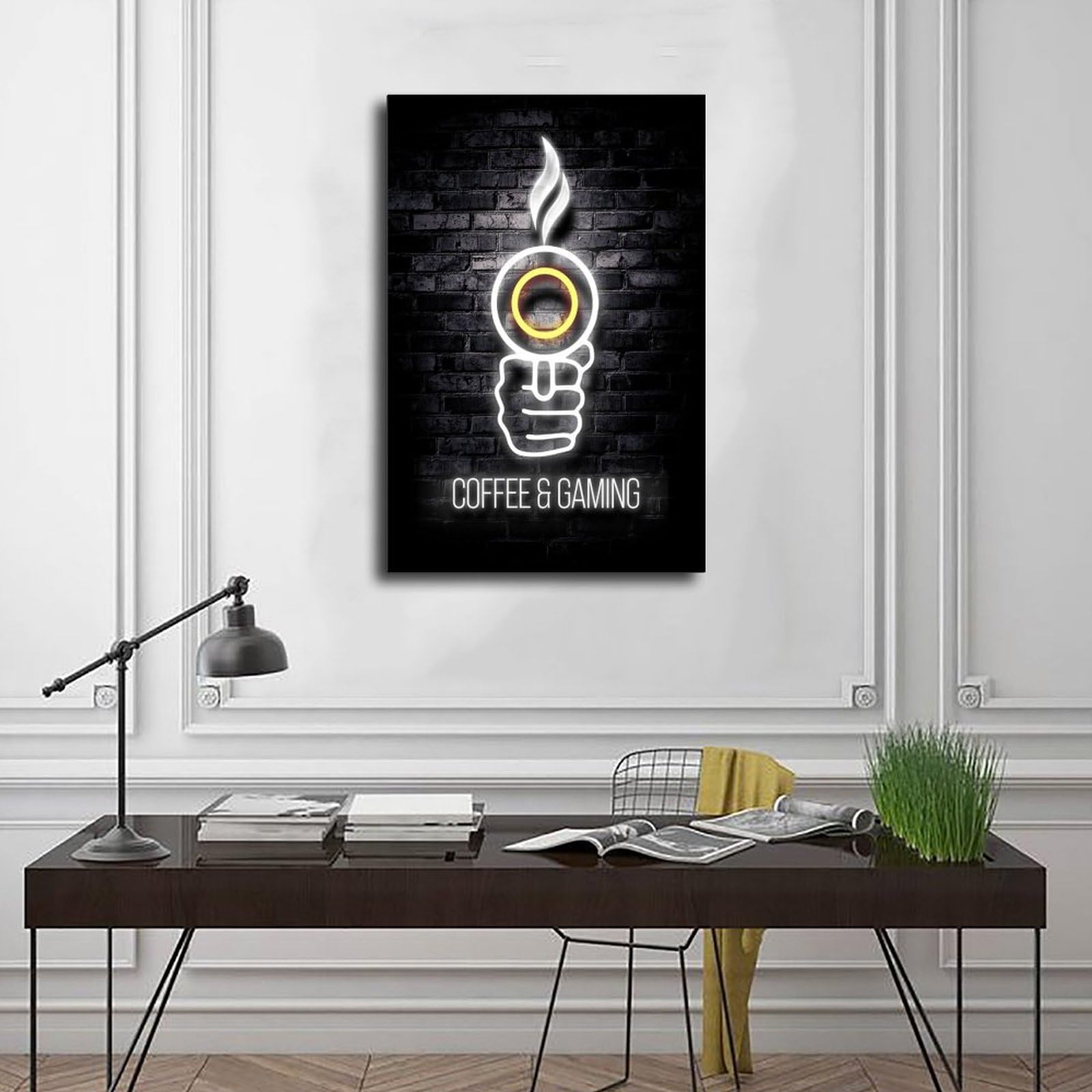 Poster, Motiv: Gaming-Kaffee-Neon-Poster, Druck für Teenager, Jungen, Zimmer, Leinwand, Wandkunst, Leinwand, Gemälde, Druck, 60 x 90 cm