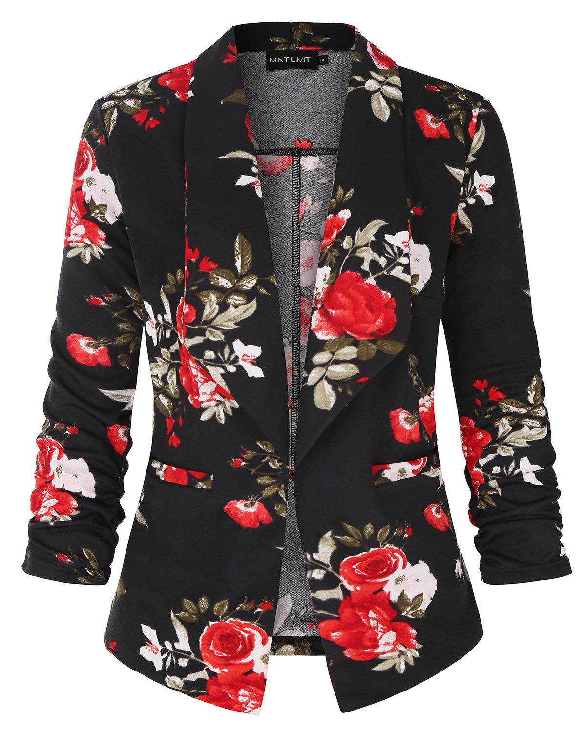 Mintlimit Women's Floral Red Casual Work Office Open Front Blazer Jacket () Xxl