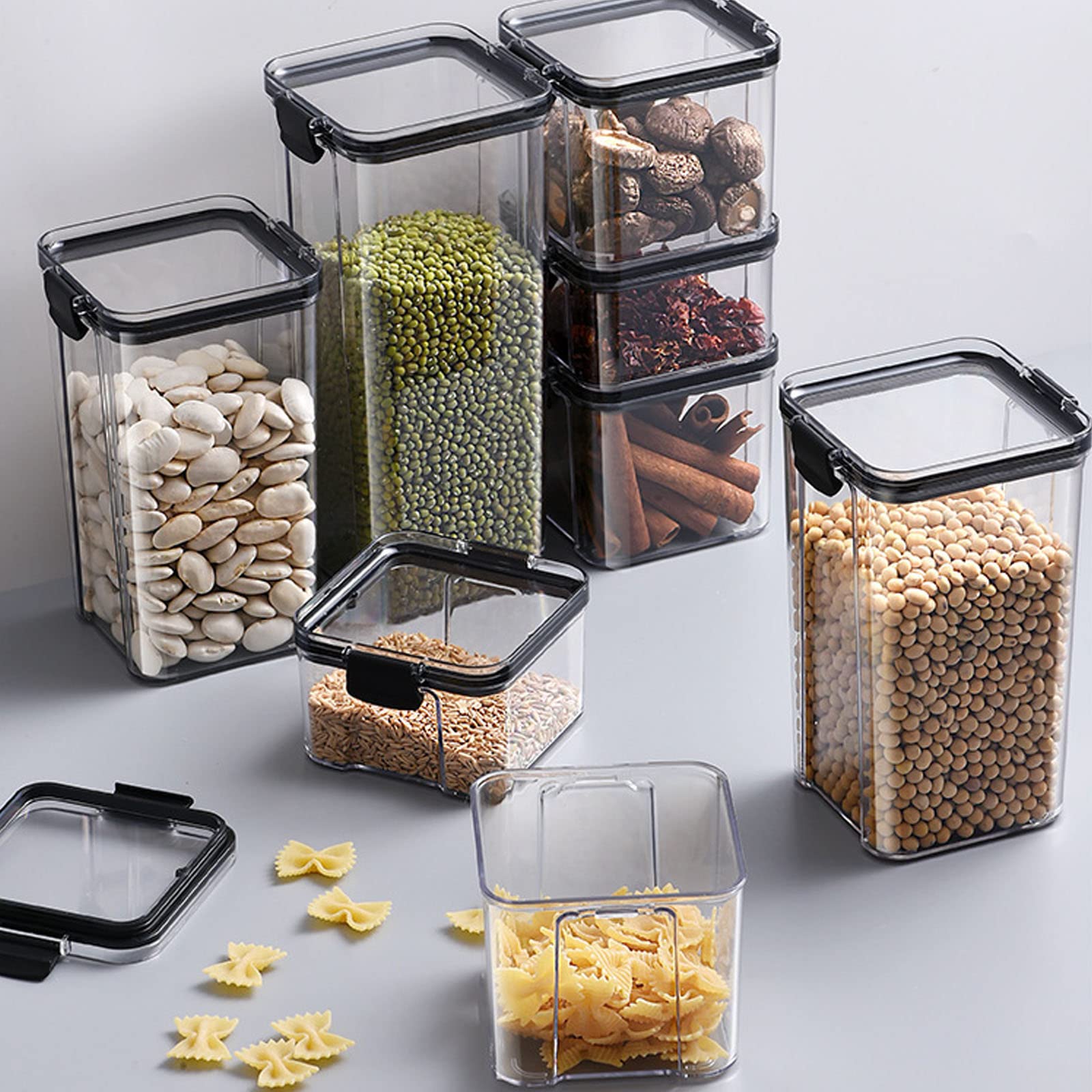 LANMOU Contenitori Alimentari per Cereali Set 8 Pezzi, Contenitori Ermetici Alimentari Plastica con Coperchio per Alimenti Set, Utilizzato per la Conservazione di Cereali, Muesli, Farina (Upgrades)