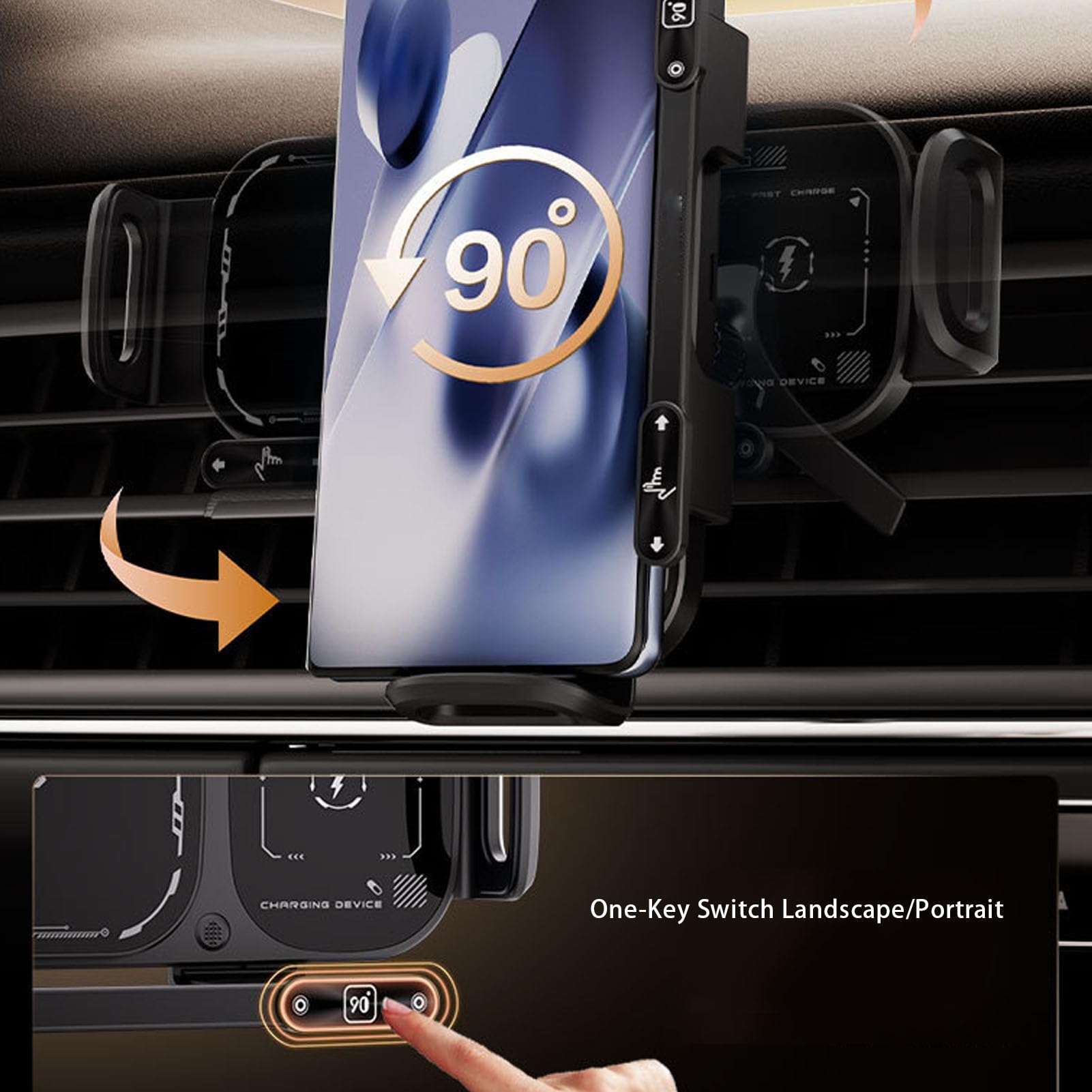 Supporto per Auto Rotante con Ricarica Wireless Ad Alta velocità 15 W Supporto per Telefono con Rotazione Automatica a Ricarica Rapida Impugnatura Design Pieghevole