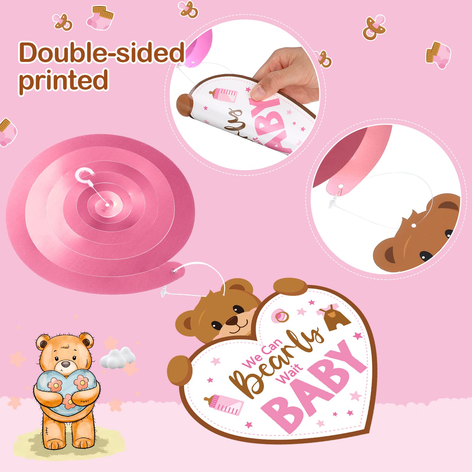 Pajean 53-teiliges Bär Babyparty Dekoration-Set – Hängende Wirbel Mit "We Can Bearly Wait" Motiven