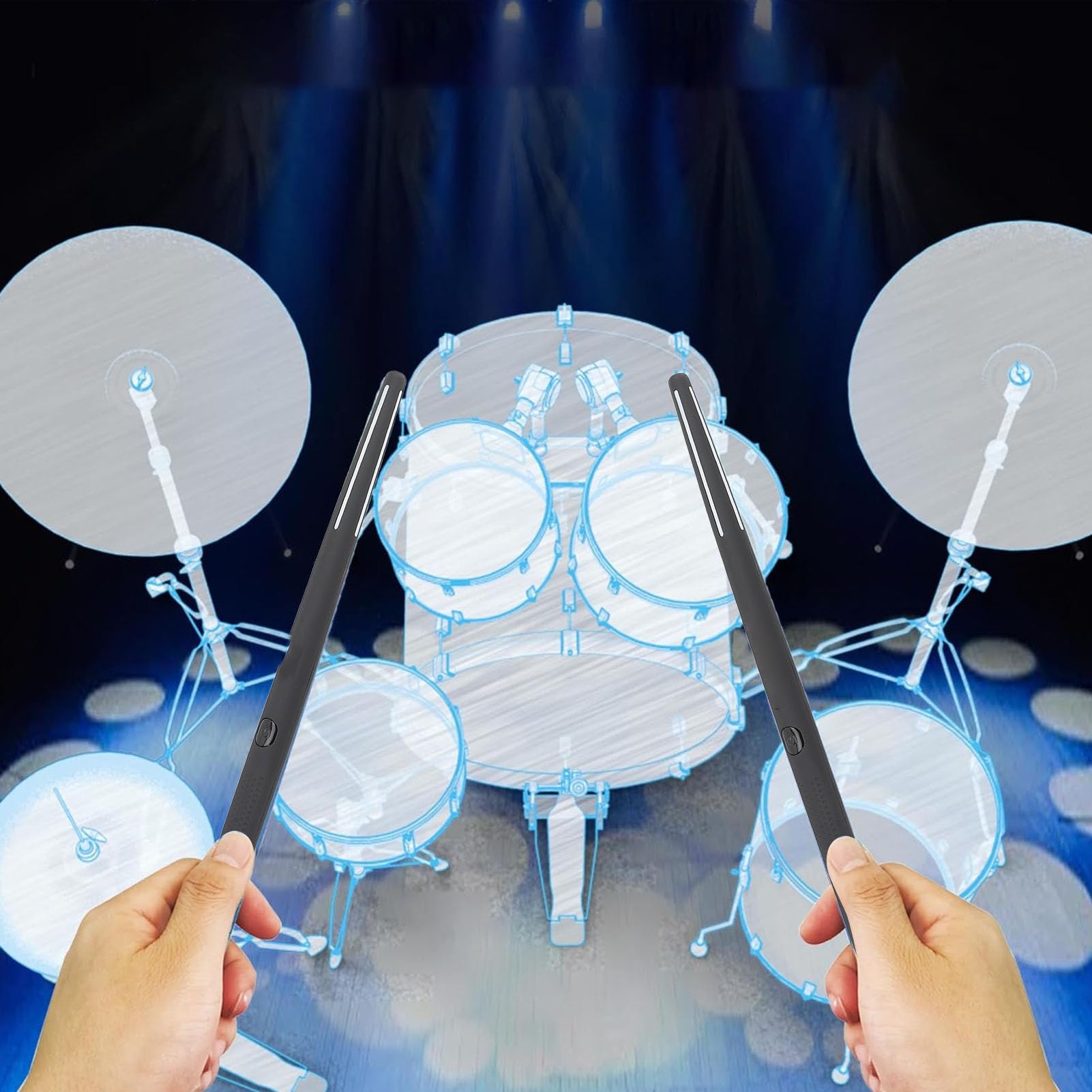 Elektrische Lufttrommel Set, Virtuelle Drumsticks Set, RGB Tragbar 3D-Bewegungsempfindung Air Drum Kit Mit & 8 Sounds für Erwachsene Percussion Accessoires (BLACK)