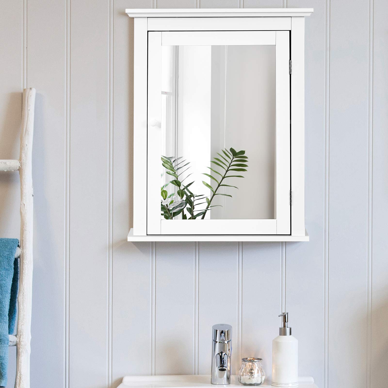 Armadietto Bagno Con Specchio 3 Ante - 90x65cm, 2 Ripiani Regolabili, Pensile Bianco, Specchiera Multiuso - Foto 8