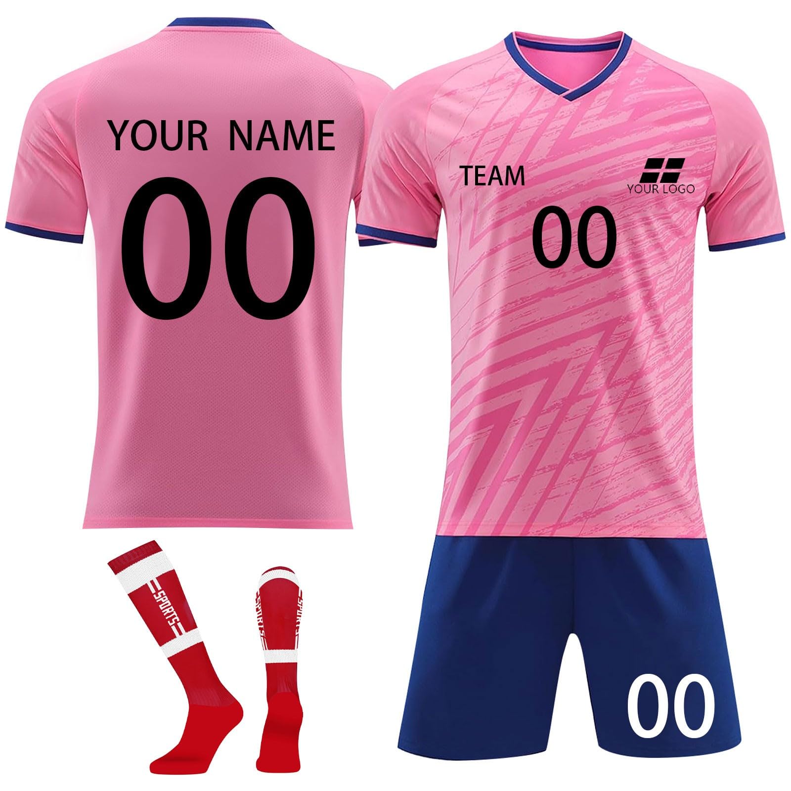 Maillot de Foot Personnalisé Enfant et Adultes avec Nom Numéro de L'équipe, T Shirt Personnalisé Maillot de Foot Enfant Ensemble Garçon Vêtements de Football Tee Shirt, Short avec Chaussette